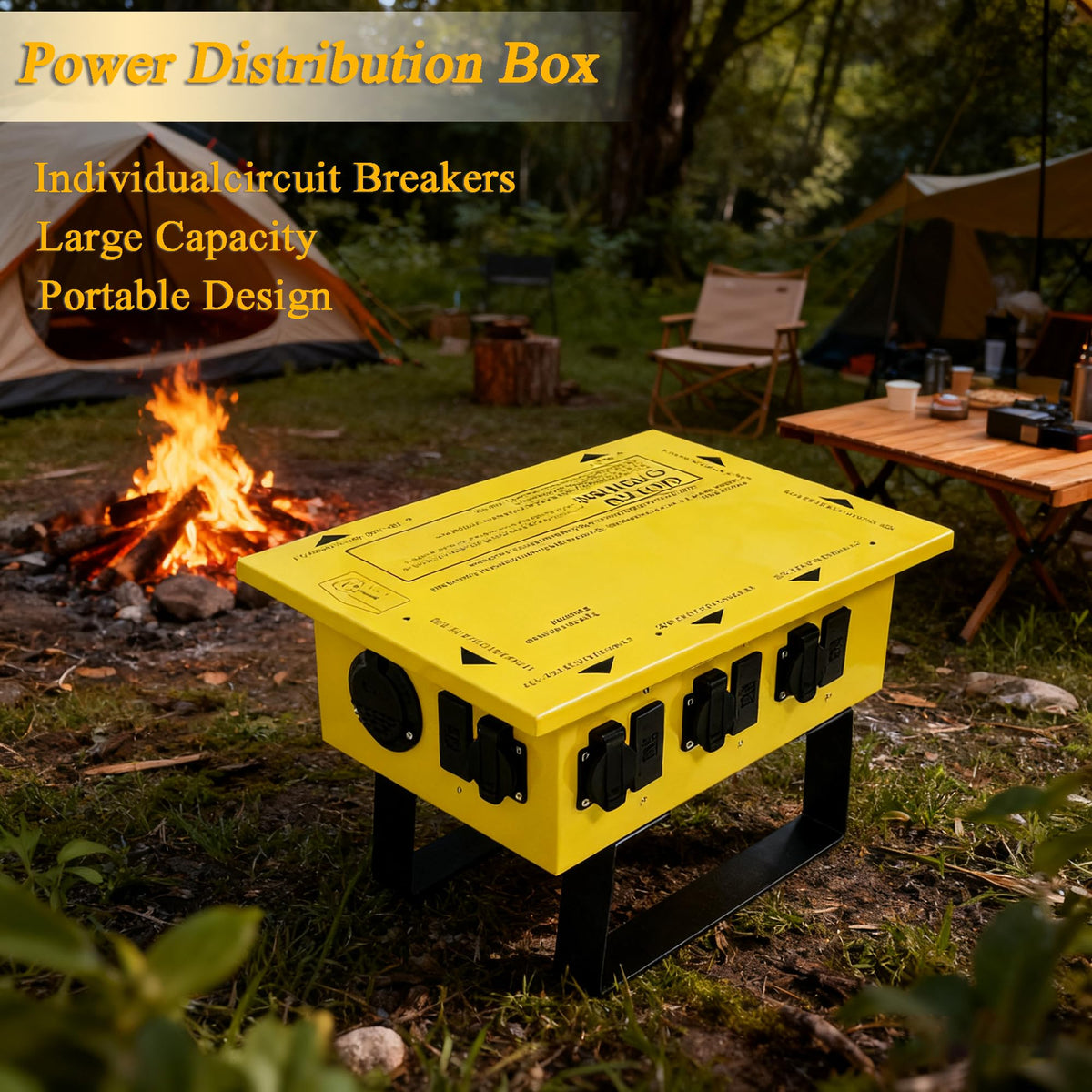 Power Distribution Box,50-Amp,125/250V,Temporary Power Box,Equipped with Individually Controllable Sockets and Circuit Breaker,Ideal for Temporary Power Needs