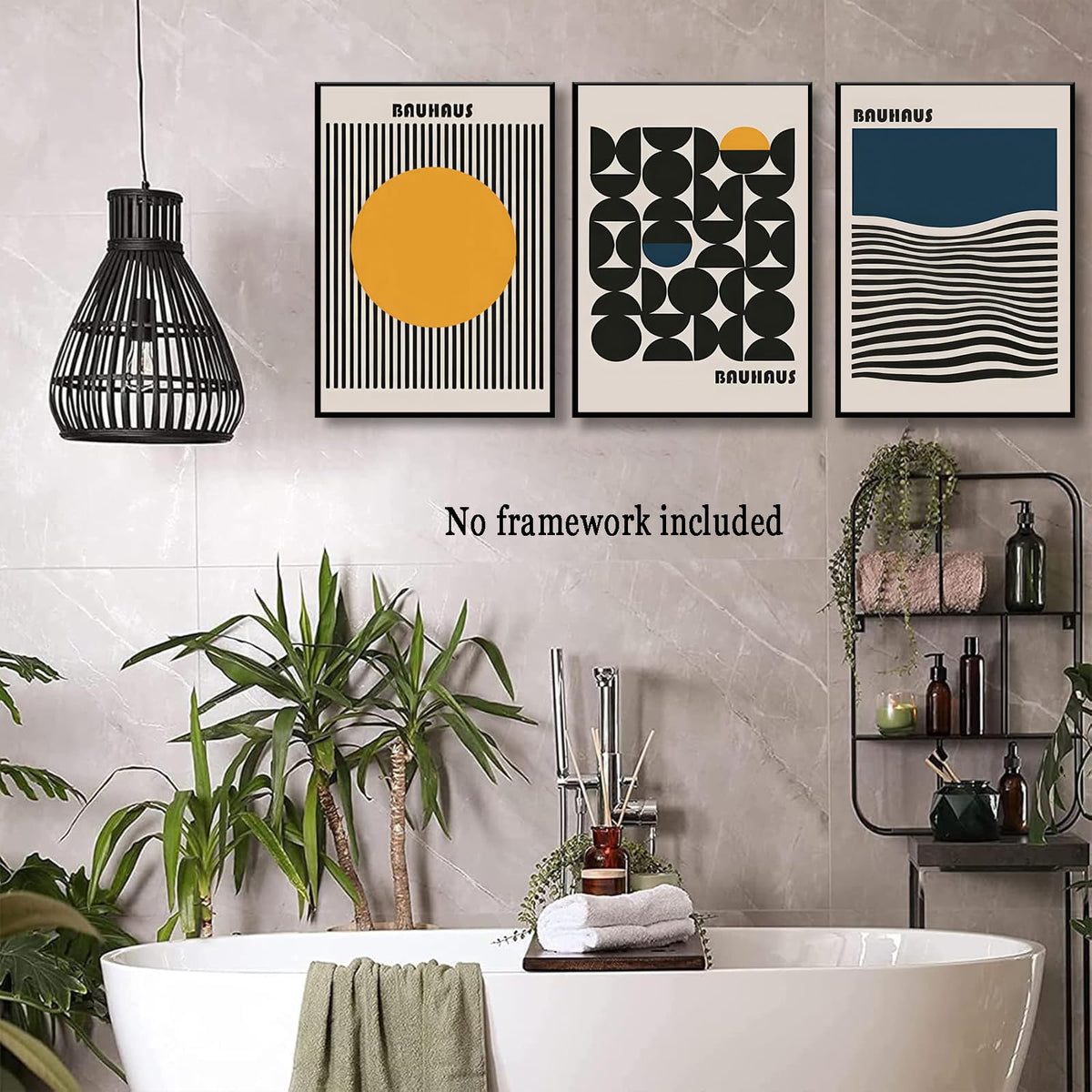 3Pcs Bauhaus Style Wall Art Bohemian Abstract Wall Decor Minimalist Canvas Mid Century Moderngeometry Poster Prints Painting Picture Suitable for Living Room Bedroom （12x16 unframed）