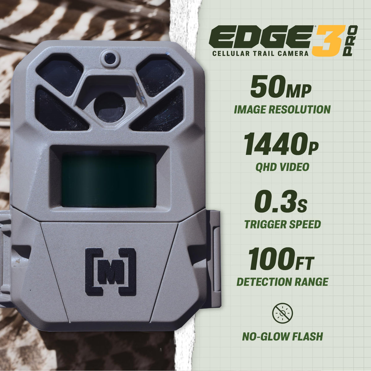 Moultrie Edge 3 PRO Cellular Trail Camera - 50MP Image Sensor - 1440p QHD Video with Audio - AI Buck Detection - GPS - 0.3s Trigger - No-Glow Flash