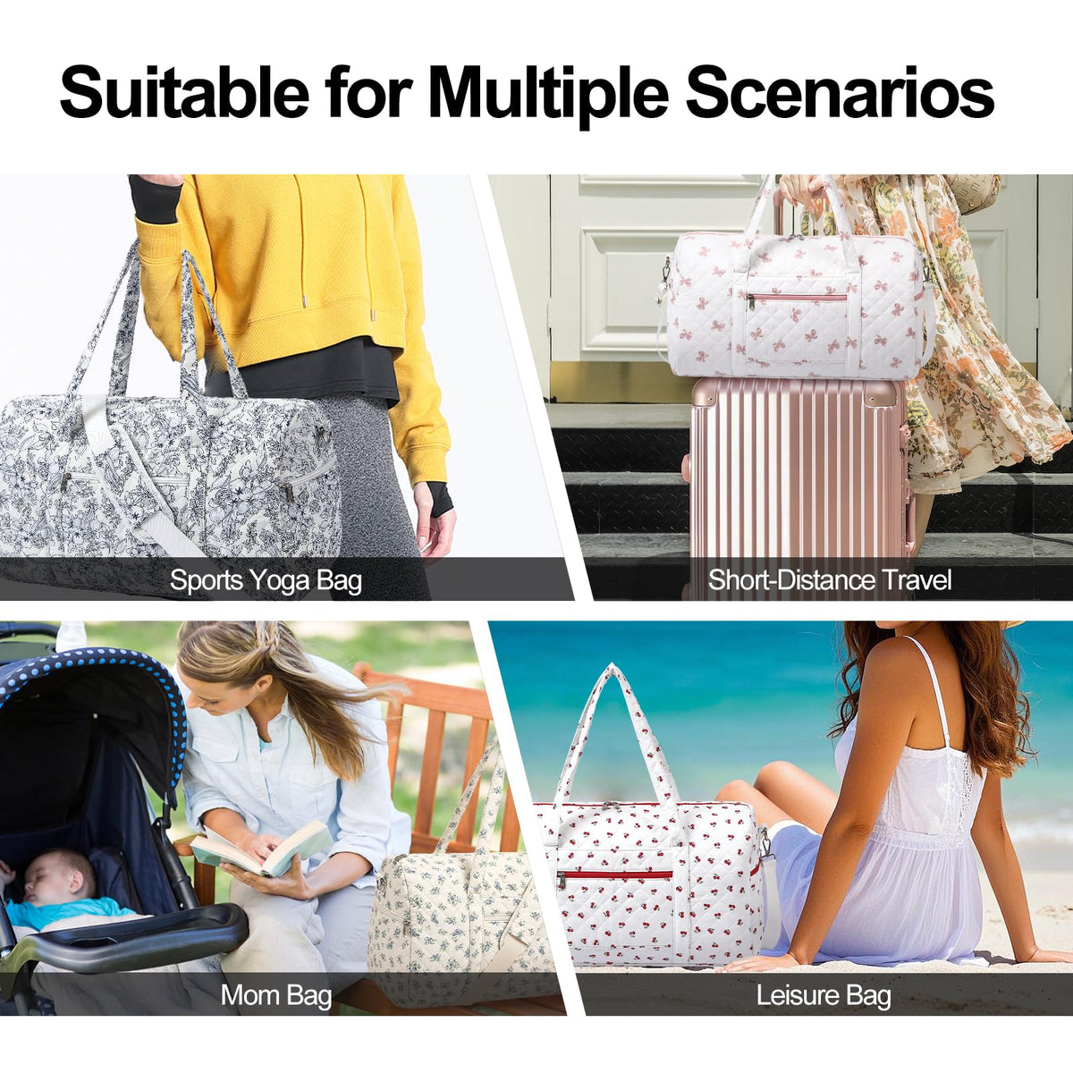 Gym Bag for Women, Cute Duffle Bag, Quilted Duffle Bag for Travel, Floral Duffle Bags, Weekend Bag with Zipper Pocket Dance Bag Organizer