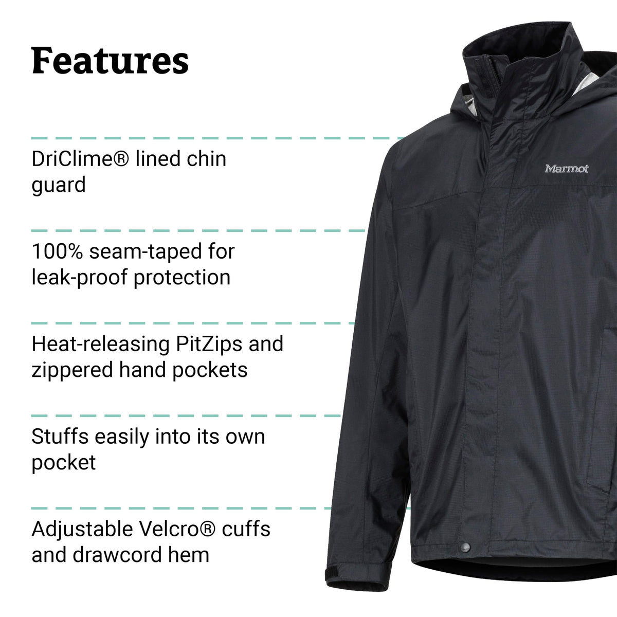 MARMOT Men's PreCip Eco Lightweight & Waterproof Rain Jacket, Black - Latest Collection, X-Large