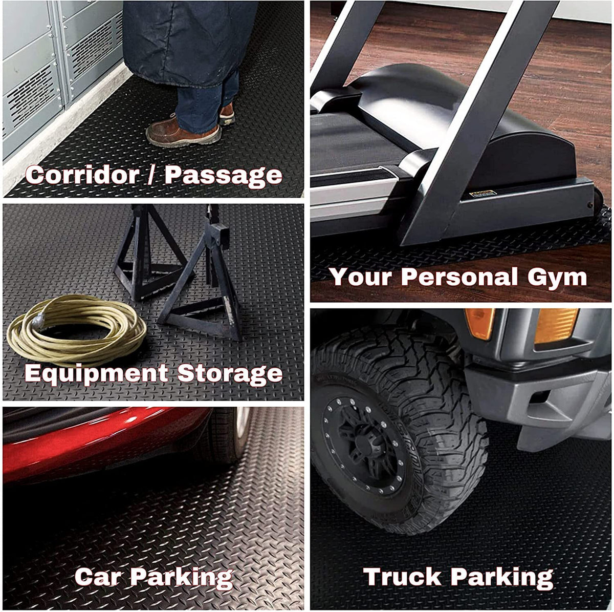 SEAL 5 x 10 FT Premium Garage Floor Mat, Solid 2.8mm Thick Lay-Flat Black Commercial Grade Heavy Duty Parking Mat for Golf Cart, Workbench, ATV, Water/Stain Resistant Runner (Embossed Diamond Plate)