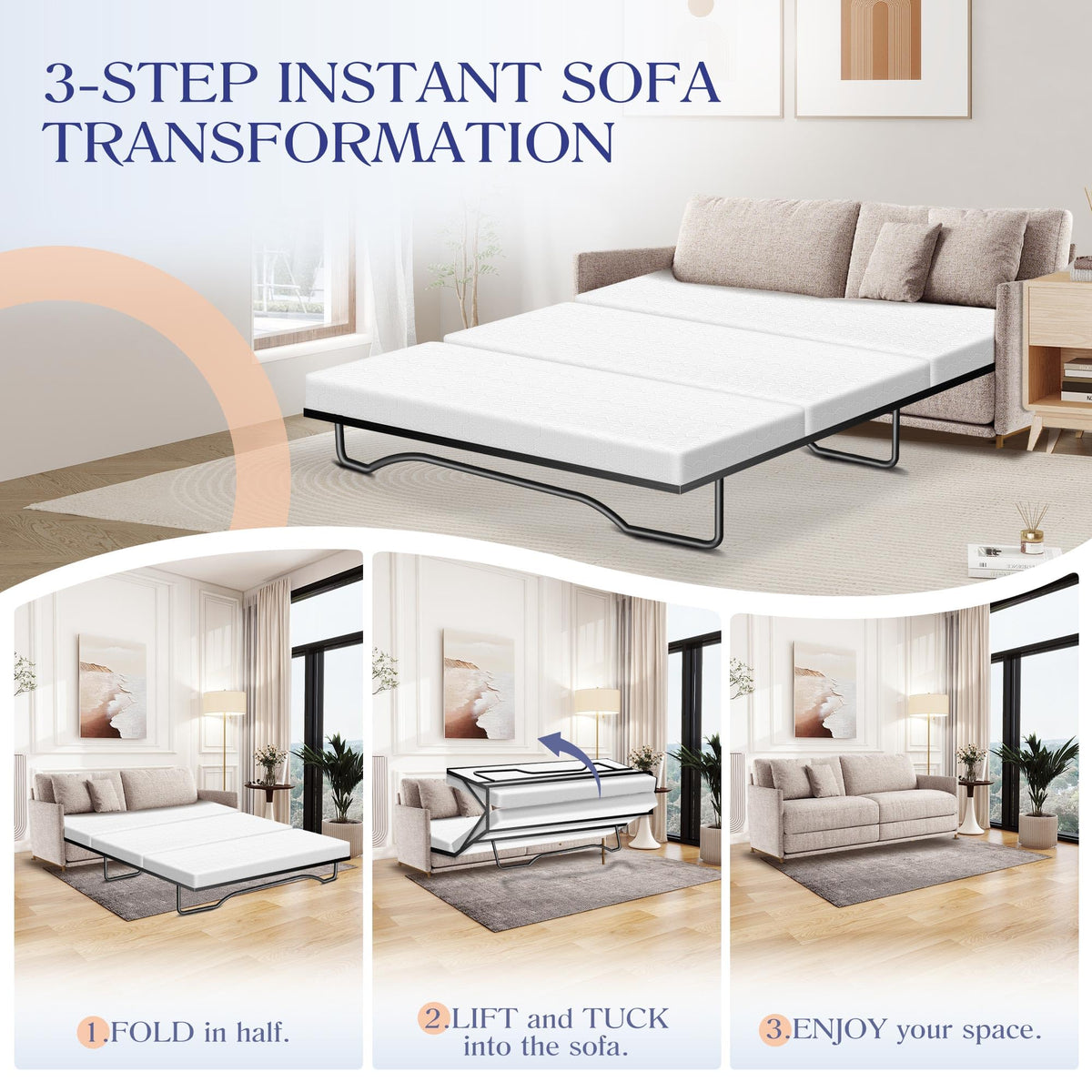 Srora 4 Inch Sofa Bed Mattress Replacement, Queen Size 72" x 59", CertiPUR-US Certified, Foldable Design with Breathable Removable Washable Cover for Sleeper Couch, RV, Guest Room