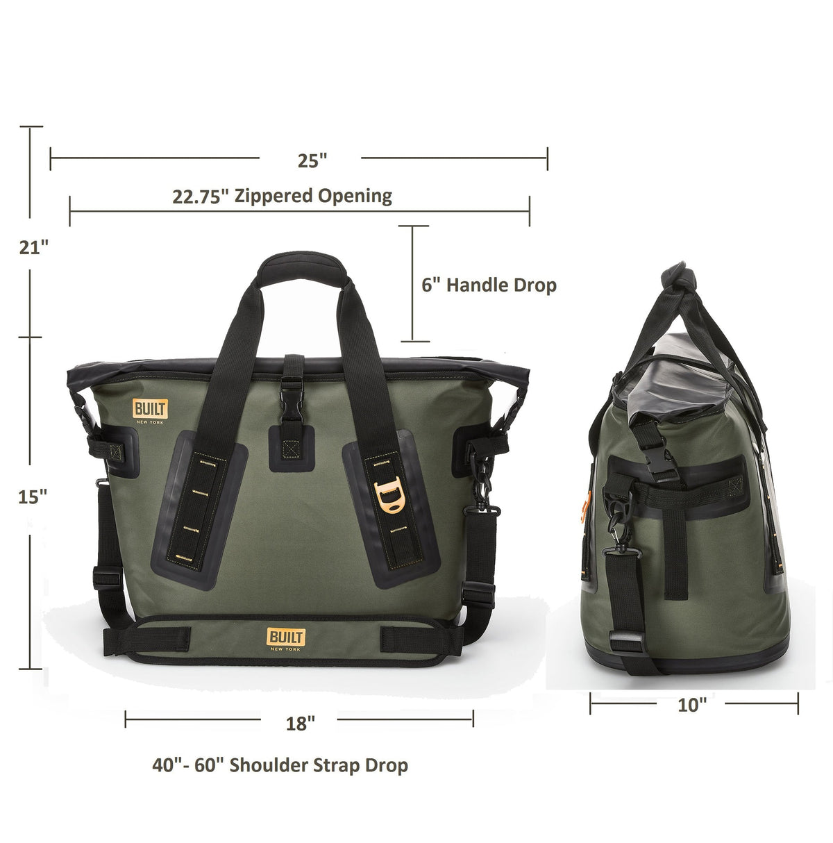 BUILT Large Welded Soft Portable Cooler with Wide Mouth Opening - Insulated and Leak-Proof Olive 5213958