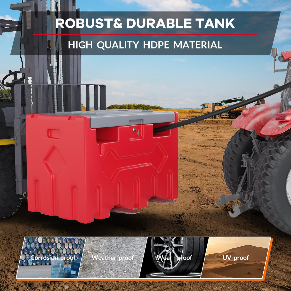 52 Gallon Diesel Transfer Tank with 12V Fuel Pump, Auto Shut-Off Nozzle & 15ft Swivel Hose – Heavy Duty Polyethylene Portable Fuel Tank for Truck, Farm, Construction, RV & Marine Use - Red