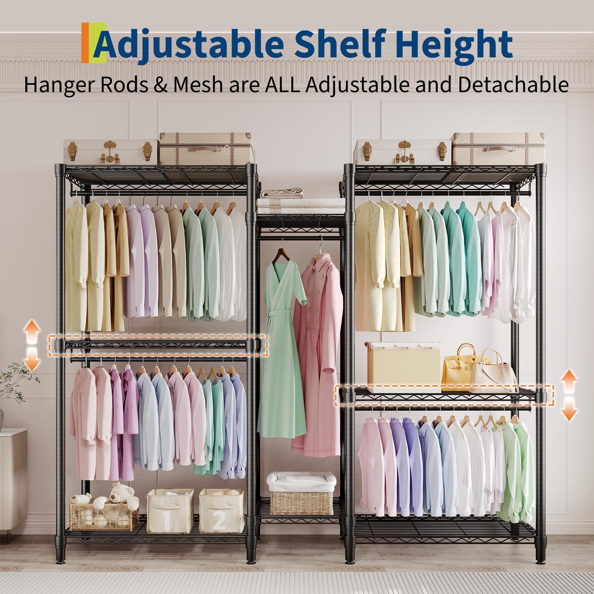 EliteEdge Freestanding Heavy Duty Garment Rack with Adjustable Shelves and Hanging Rods, Large 1870 Lbs Capacity Portable Closet Organizer for Bedroom or Cloakroom Storage, Black