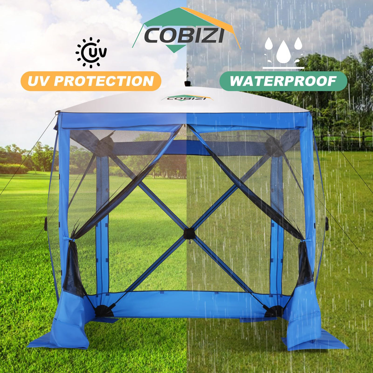 COBIZI 6x6 FT Pop up Gazebo Tent, Screen Tent with Sidewalls, Waterproof Portable Outdoor Small Screen Tents Sun Shelter, Carpas para Patio for Outdoor Camping, Backyard and Garden, Blue