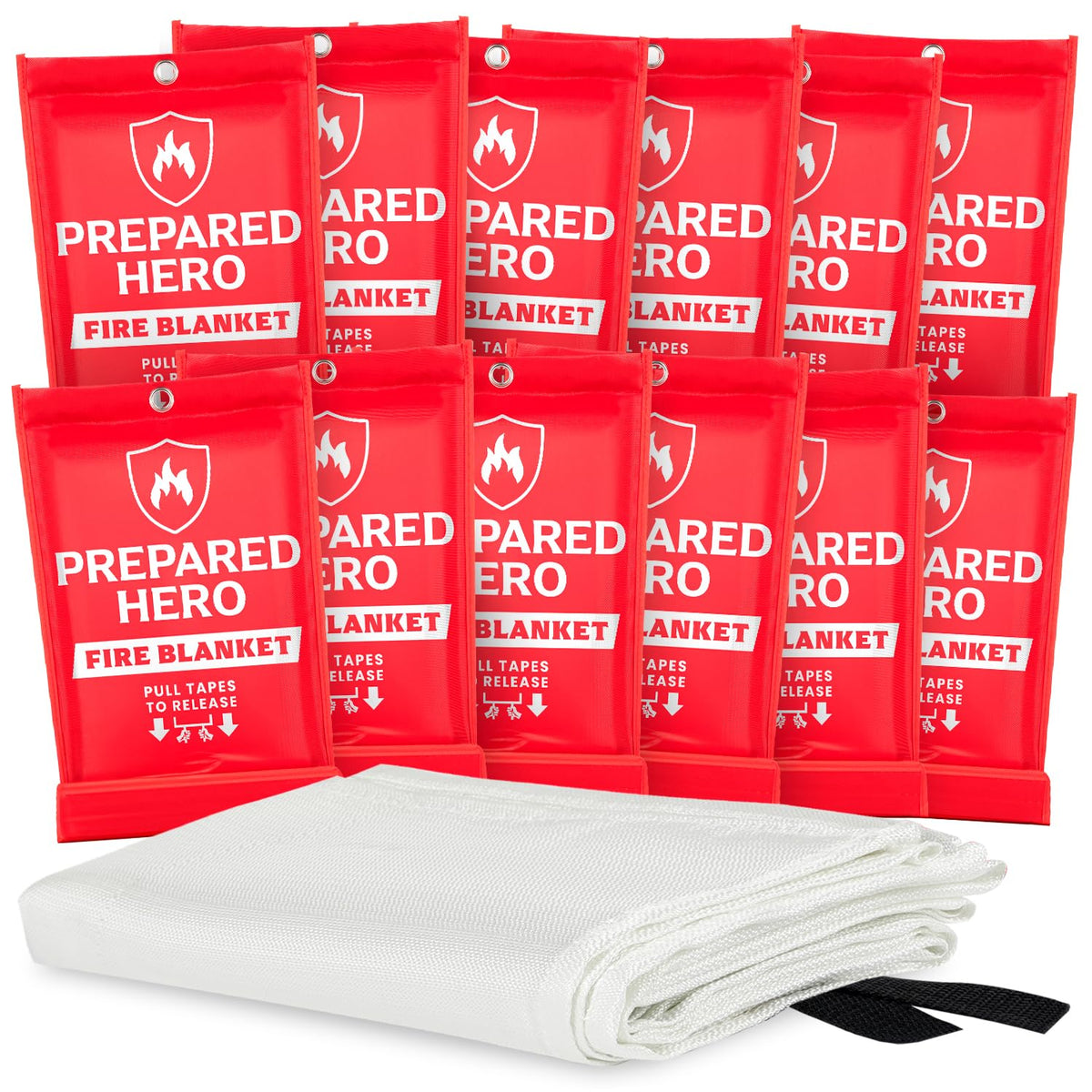 Prepared Hero Emergency Fire Blanket - 12 Pack - Fire Suppression for Kitchen, 39” x 39” Fiberglass Fire Blanket for Home