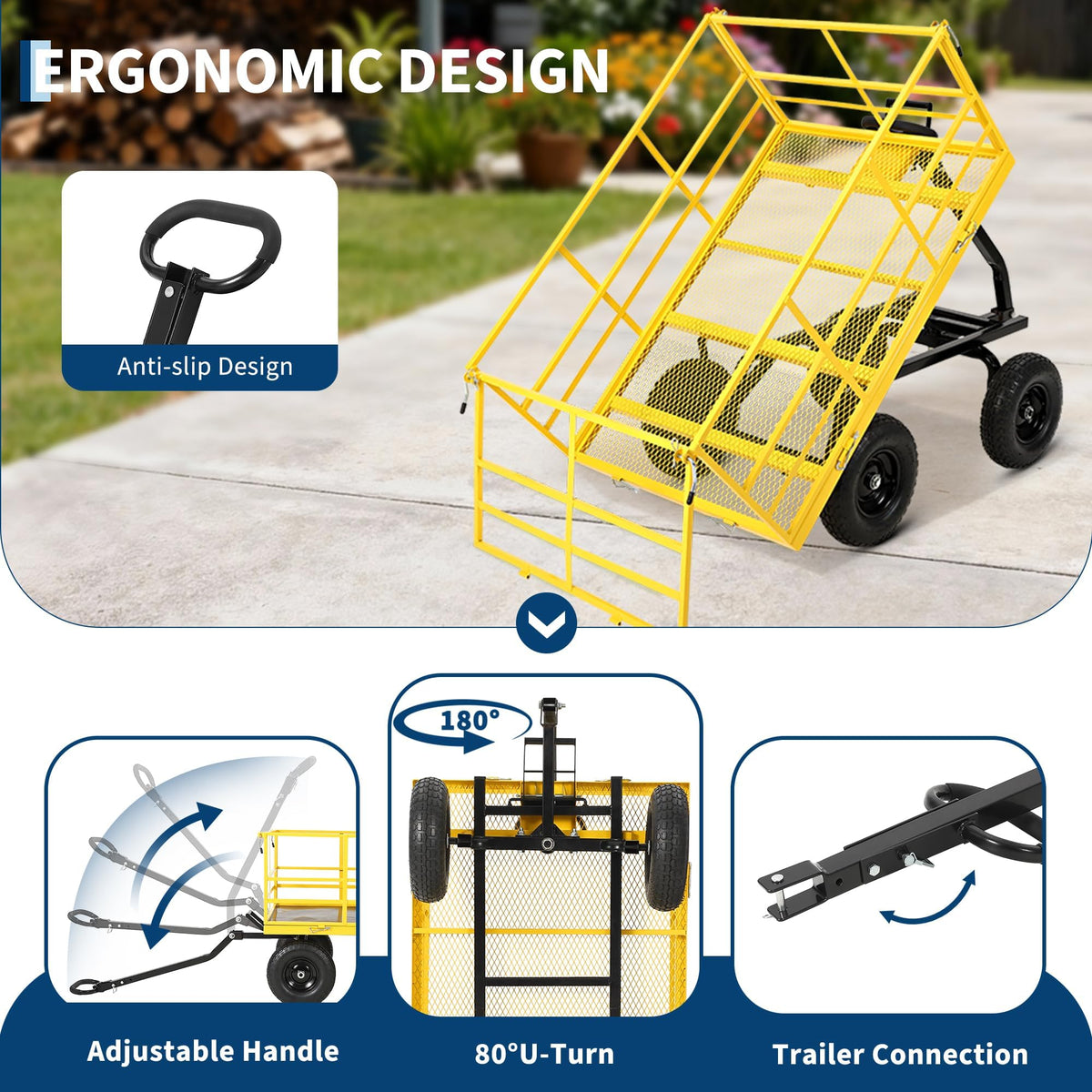 IDEALHOUSE 1500 lbs Steel Garden Cart, All Terrain Tires & 3-in-1 Utility Wagon with Removable Sides, 13cu ft Steel Yard Wagon Trailer for Lawn, Backyard, Firewood Gardening Soil, Tools