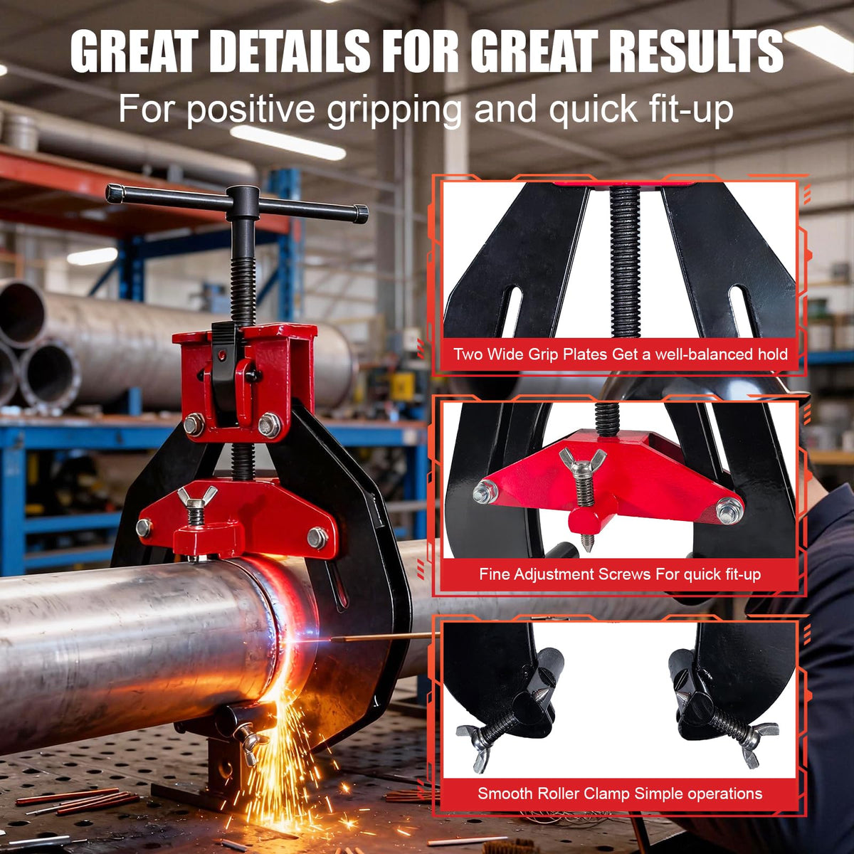 Alwalkee 8"-16" Heavy Duty Pipe Alignment Clamp, Professional Quick Release T-Handle for Welding & Fittin