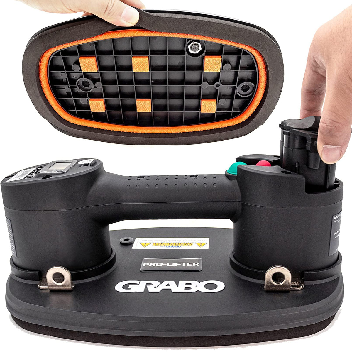 GRABO Pro Electric Vacuum Suction Cup Lifter With Automatic Turn On/Off Pump Function Digital Display Electronic Pressure Gauge for Wood Drywall Granite Glass Tile Heavy Lifting Tool