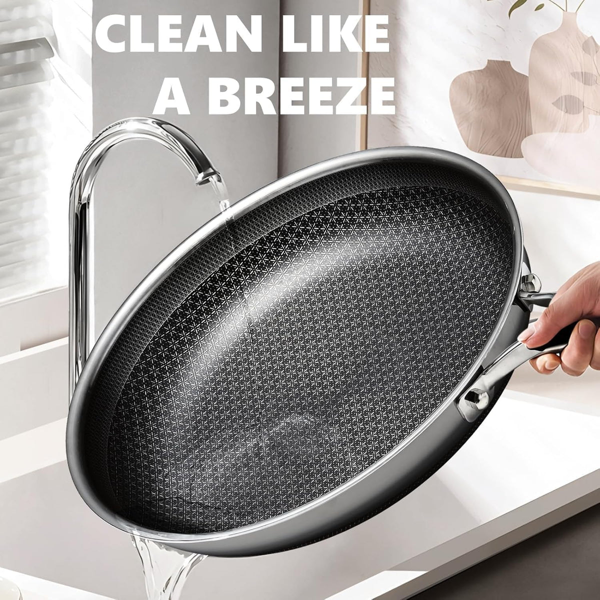 OATOFP Non Stick Frying Pans Set with Lids, Hybrid Skillet Set Nonstick (8+10+12inch), Pans for cooking, PFOA Free Stainless Steel Kitchen set, Dishwasher and Oven-Safe Cookware Sets