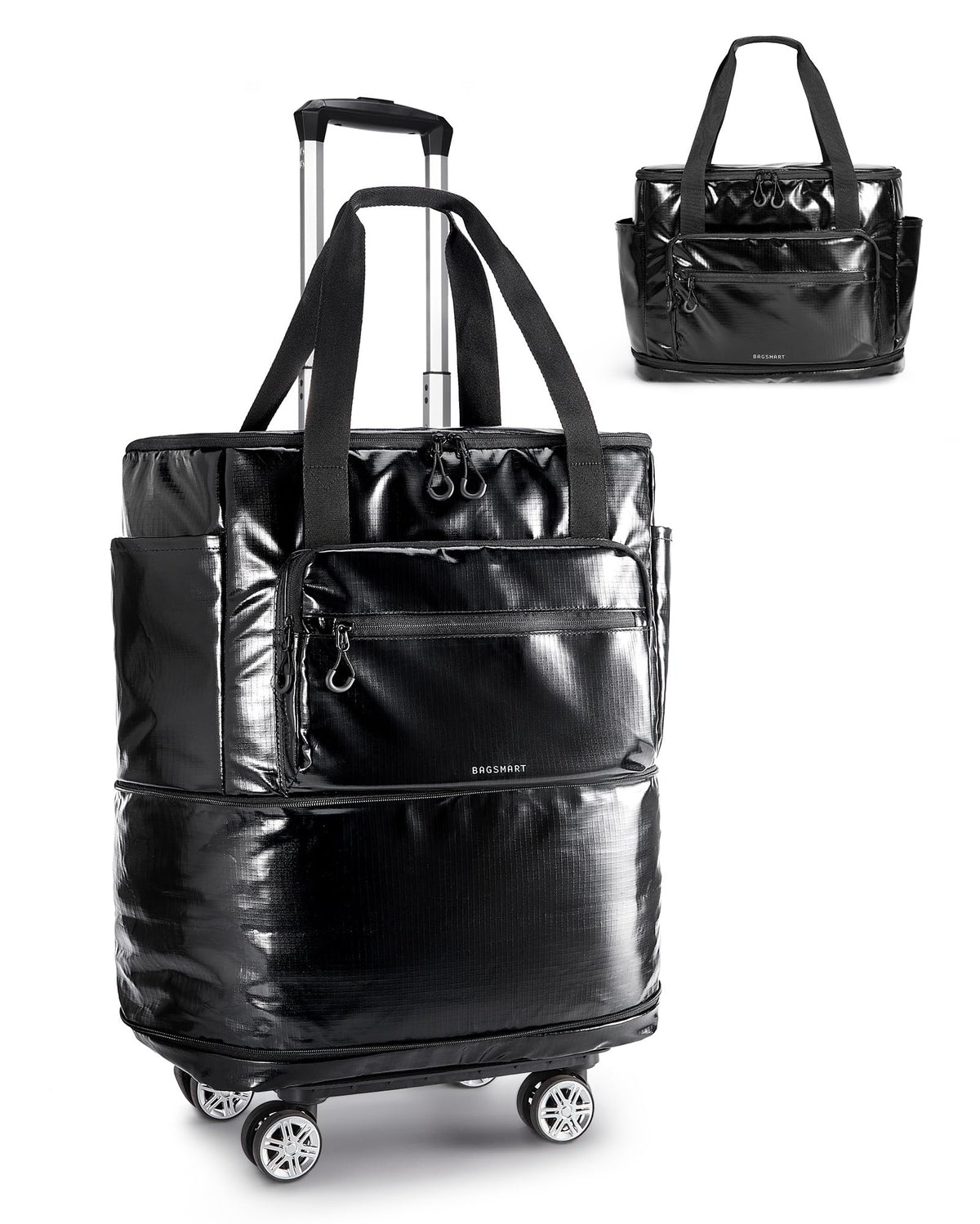 BAGSMART Rolling Duffle Bag with Wheels, Travel Duffel Luggage Bag for Women, Water Repellent Heavy Duty for Travel Camp, Charcoal, Medium, 48L