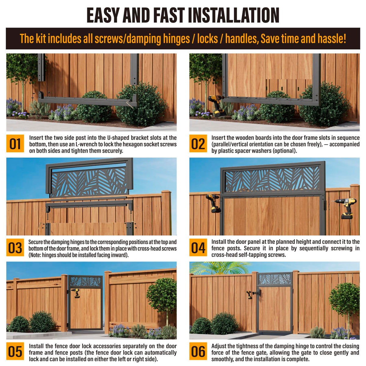 WOWACE 3x5FT Fence Gate Frame Kit 201 Stainless Steel Heavy Duty Garden Gates Anti-Sag Backyard Front Gate Reinforcement Hardware, Left/Right Mount (No Wood Planks Included)