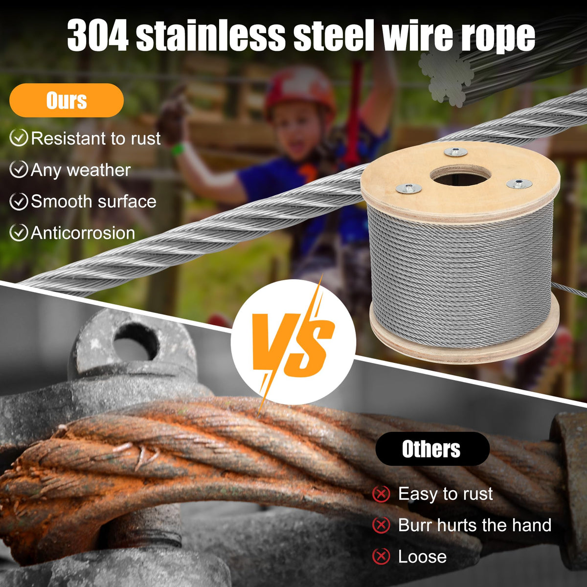 Thickened 3/16" Stainless Steel Cable, 500FT Wire Rope,7X19 Strands Aircraft Cable, 4000lbs Breaking Strength for Pulling, Lifting, Deck Cable Railing System, Zip Line, Line Lights and DIY Balustrade