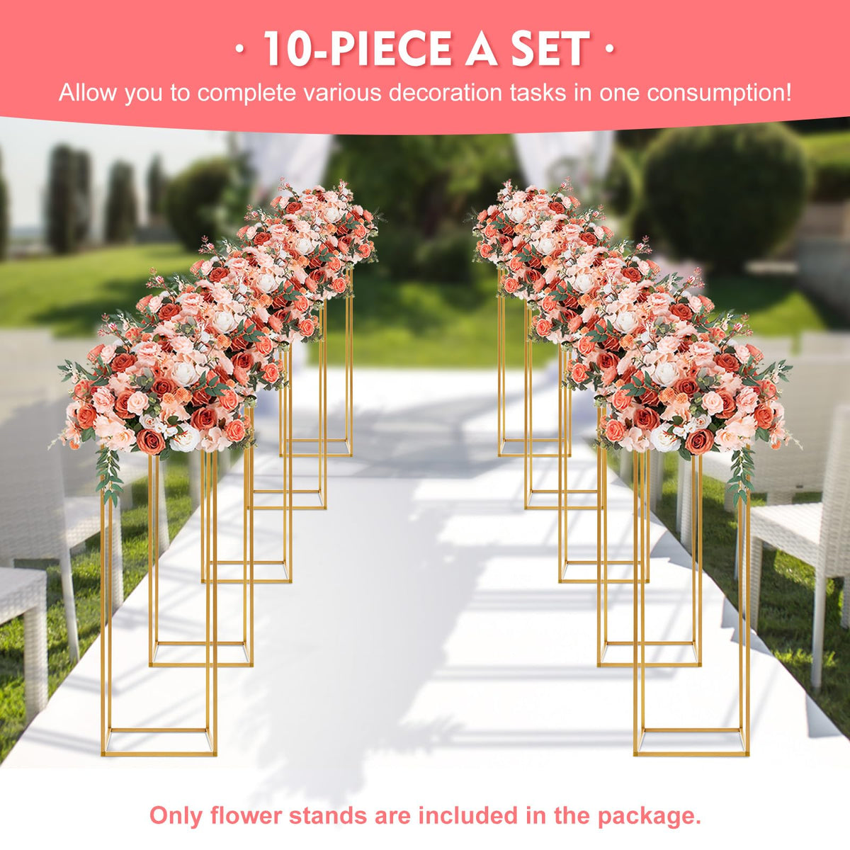 10PCs 31.4 in Tall Metal Column Flower Stand for Wedding Table Centerpieces, Gold Rectangular Floor Vase Holder Display Rack for Birthday Party Events Home Decor (31.4 in)