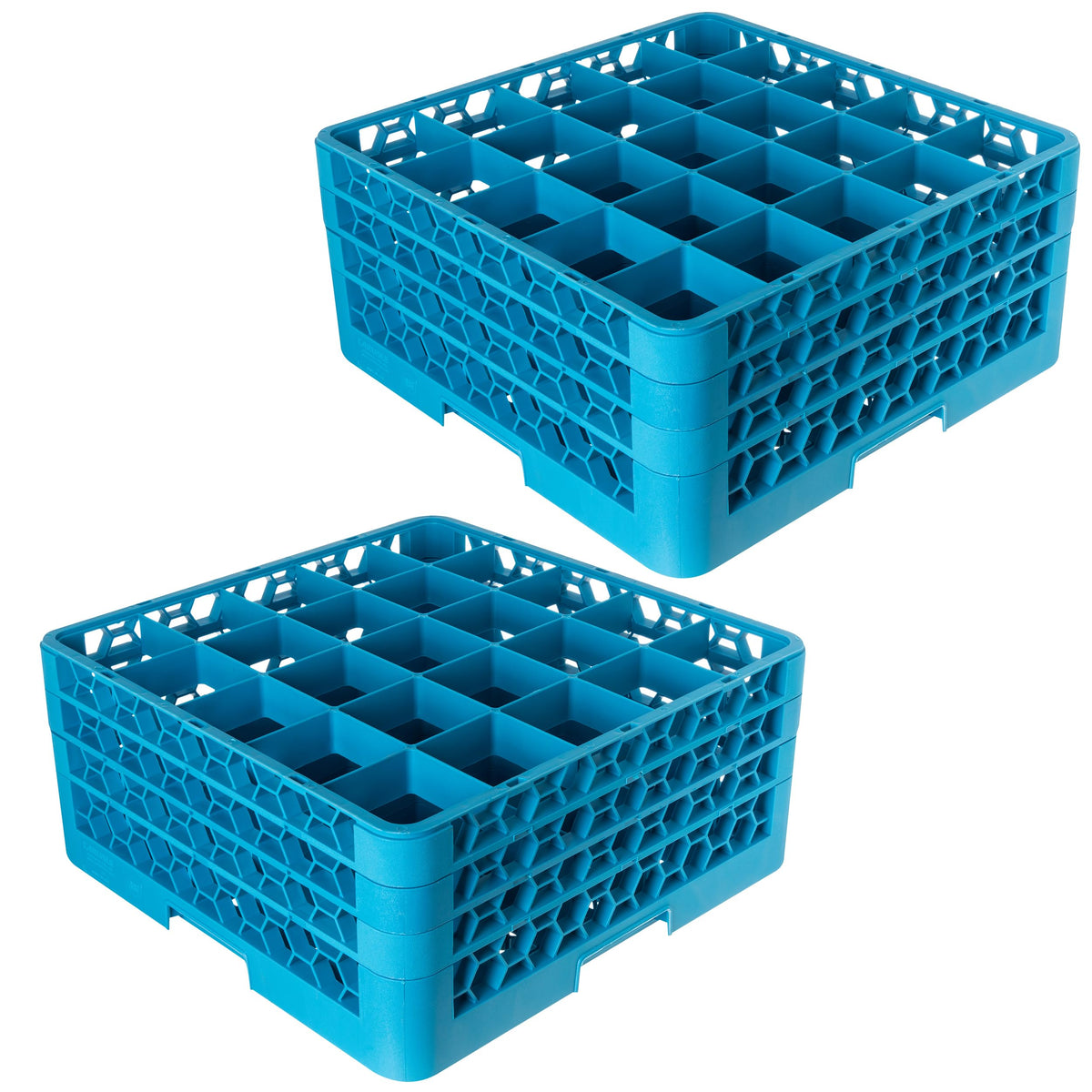 Carlisle FoodService Products OptiClean 25-Compartment Glass Racks With 3 Extenders for 3.19" Cups – Glass Racks for Restaurants Scratch-Resistant Texture, Blue, (Pack of 2)