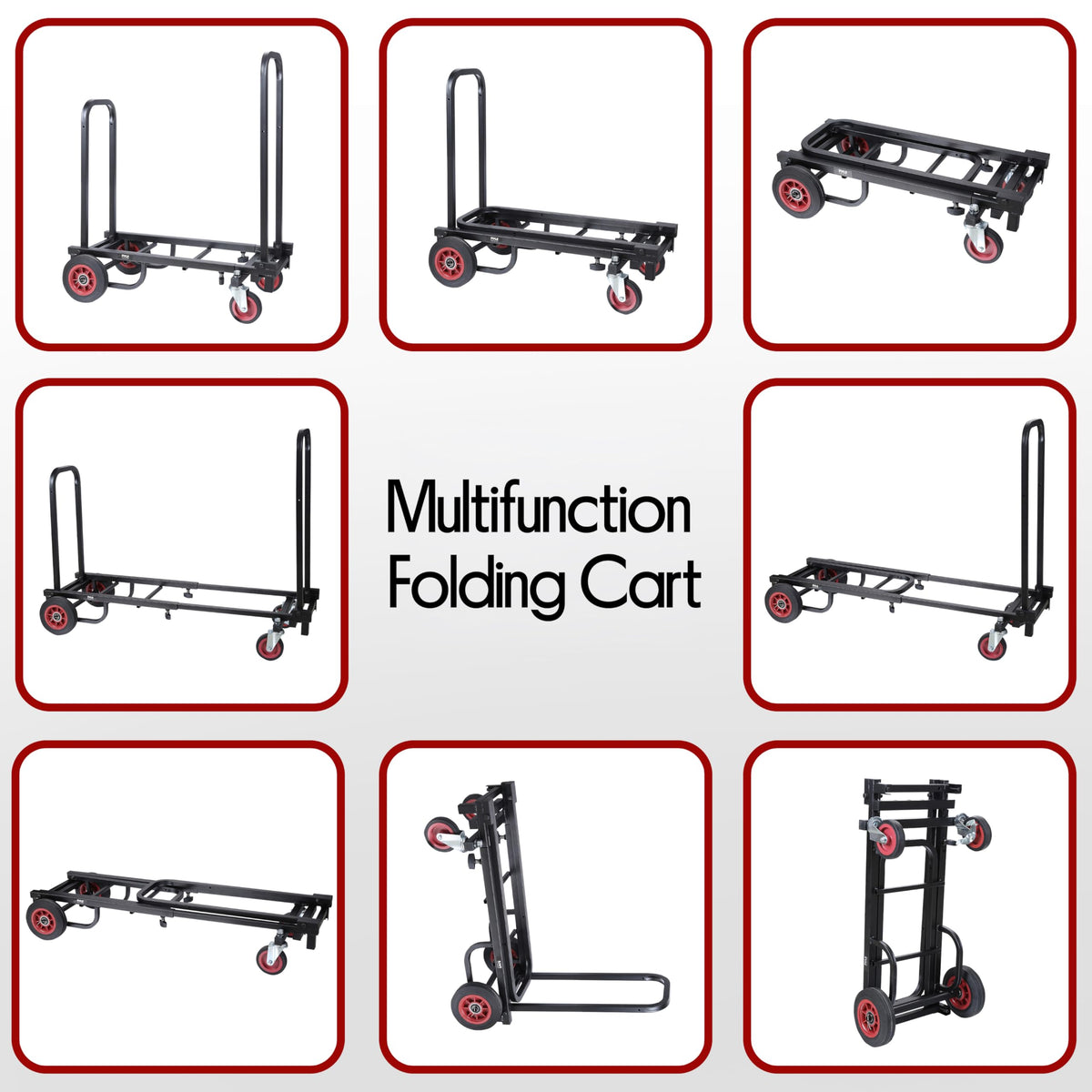 Pyle Compact Folding Adjustable Equipment Dolly - Heavy Duty Multi‑Function Convertible Cart Hand Truck/Platform Cart with Wheels - Expandable Up to 25.24" to 40.24" - 200LBS MAX Load Capacity