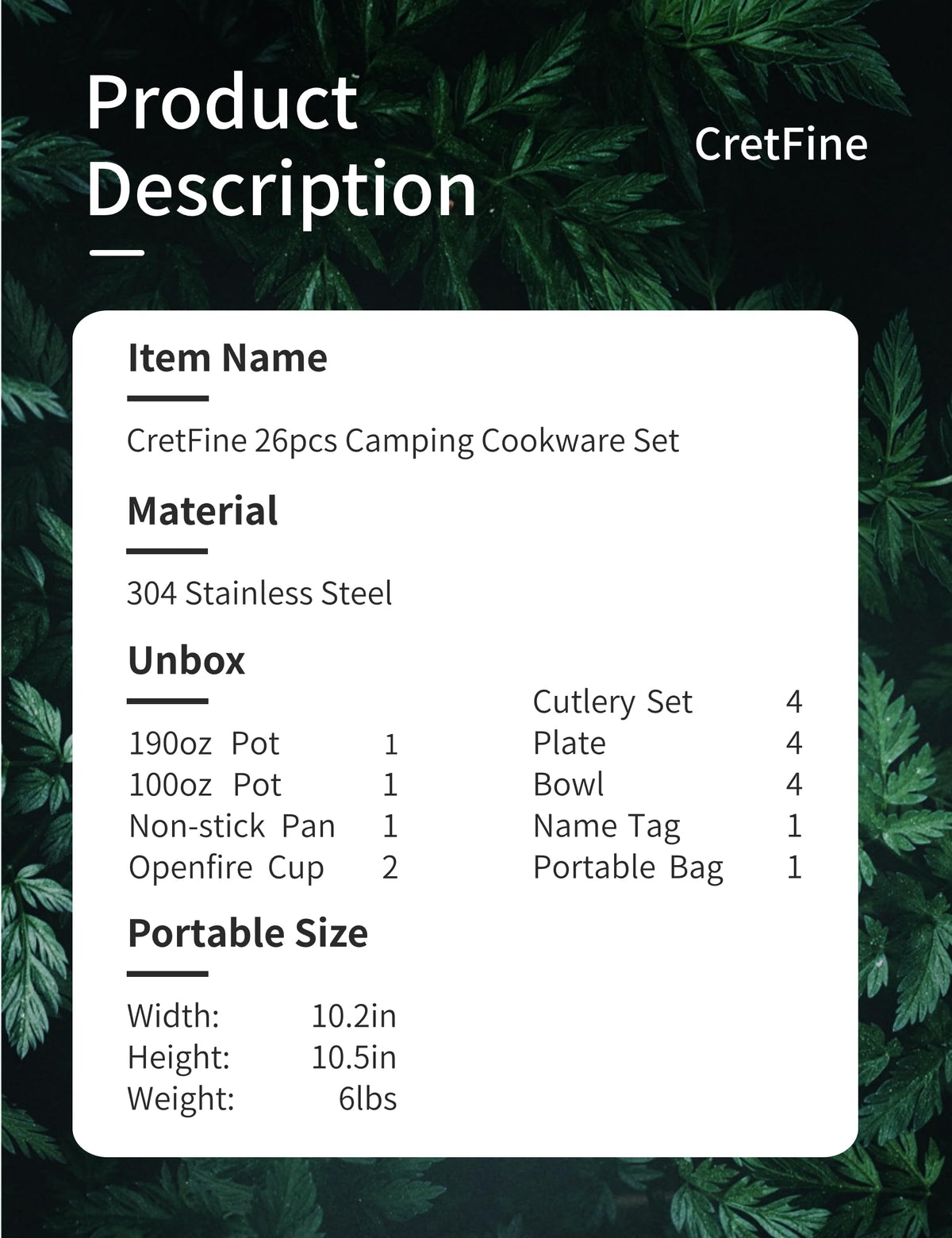CretFine CompactKit Camping Cookware Set Stainless Steel Pots and Pan with Detachable Handle and Oxford Cloth Bag, for 4-8 Mess Kit with Utensils for Camp Kitchen, Picnic, BBQ, Traveling, Emergency