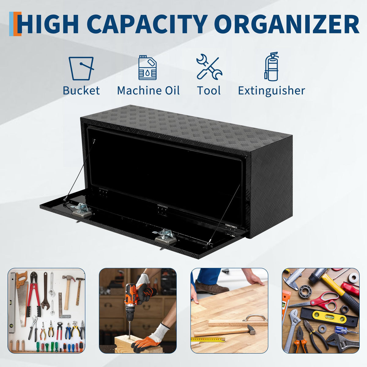 EliteEdge Heavy Duty Aluminum Diamond Plate Tool Box Chest Box Pick Up Truck Bed RV Trailer Toolbox Storage Lockable Organizer with Lock Keys