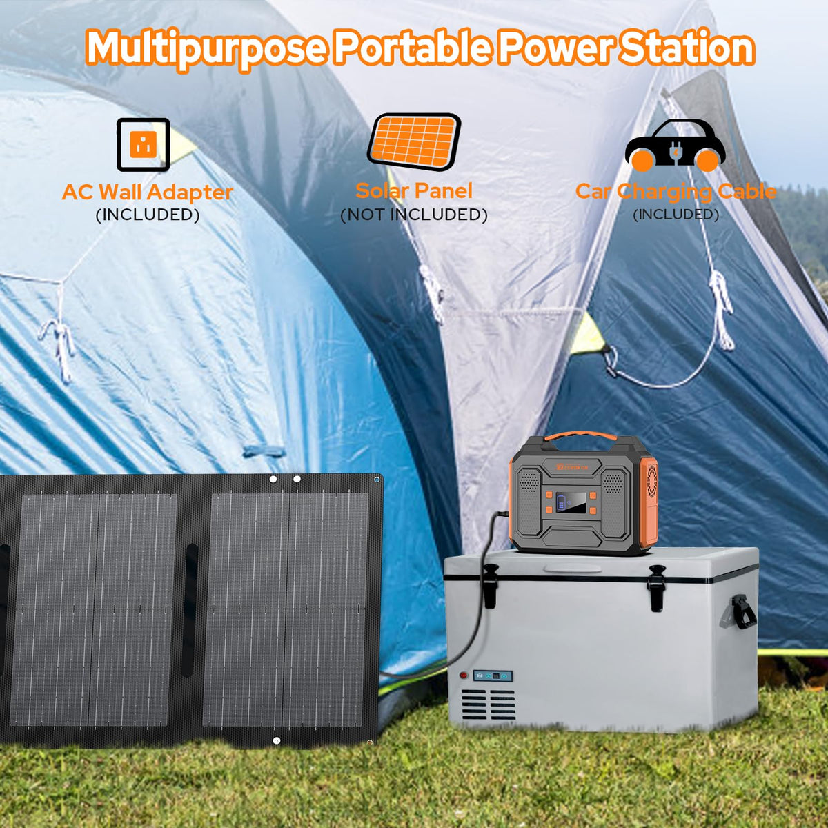 Portable Solar Power Generator with Panels, 300W 110V AC Outlet Power Station with Foldable Solar Panel 40W, 100W USB C Outlet Power Bank Fast Charging for Camping Laptop Smart Device RV Van Outdoor