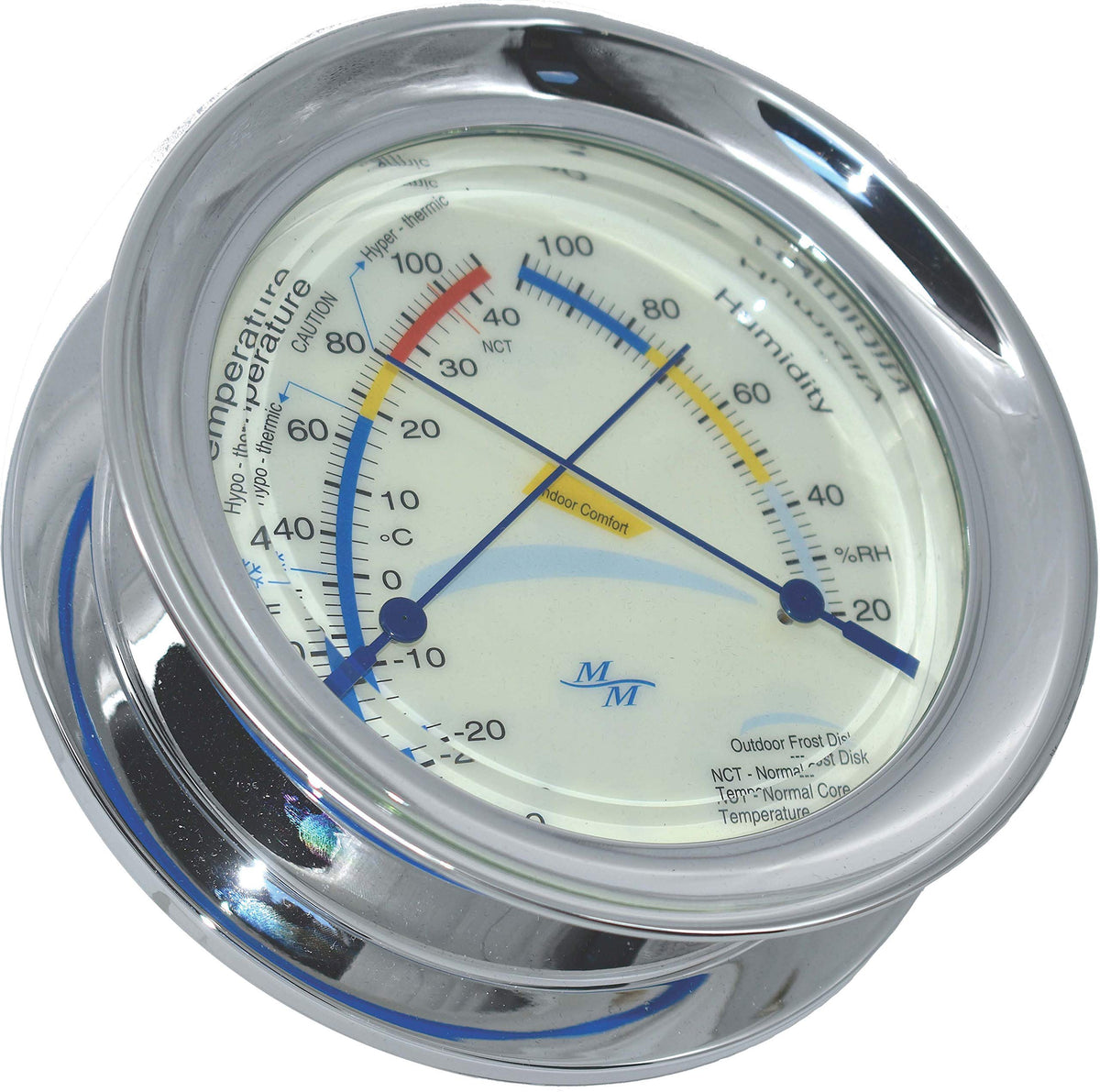 MASTER-MARINER American Voyager Collection, Nautical Windlass Gift Set, 5.85” Diameter Clock and Comfort Meter Instruments, Chrome Finish, Ivory Signal Flag dial