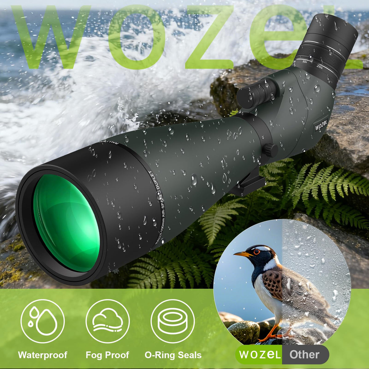 WOZEL 25-75x100 Spotting Scopes for Bird Watching - 45 Degree Angled BAK4 Prism High Definition Waterproof HD Spotter Scope for Bird Watching with Carrying Bag