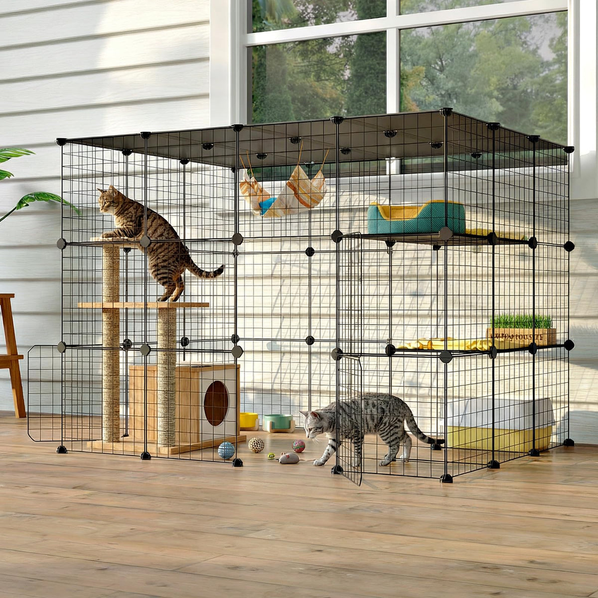 Oneluck 41 Inch Catio Outdoor Cat Enclosure with Super Large Enter Door, Balcony Cat Playpen with Platforms,DIY Outside Cat Patio Large Exercise Place Ideal for 1-3 Cats