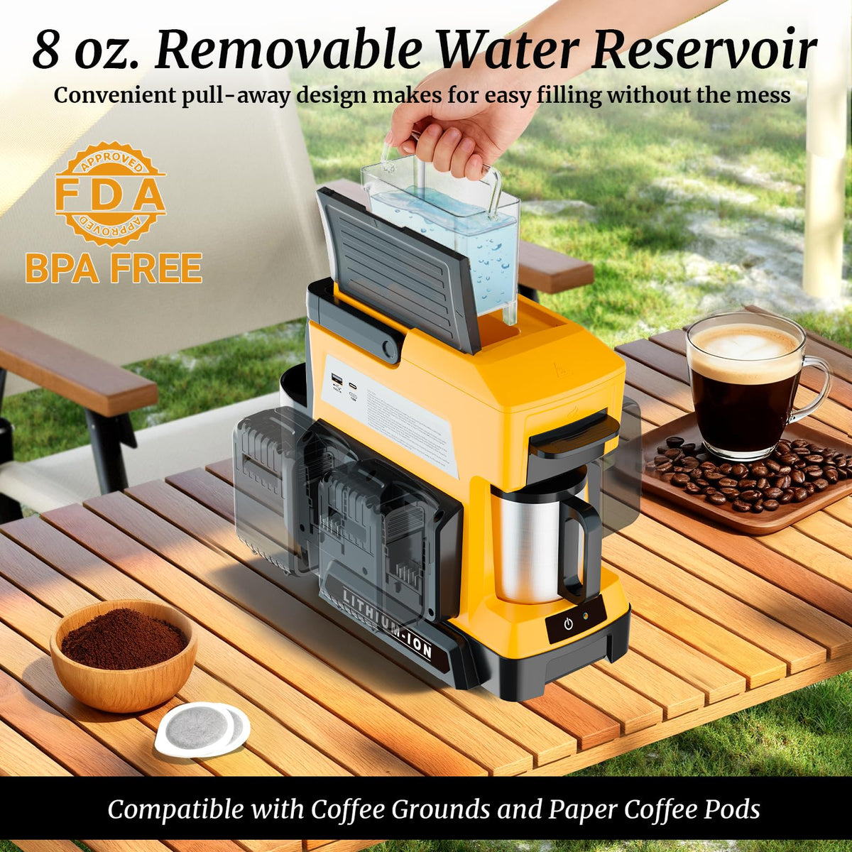 Byutrcfuy Cordless Coffee Maker for Dewalt 20V MAX Battery, 3 Brewing Options Drip Coffee Maker with Coffee Grinder, Portable Single Serve Coffee Makers for Camping, Travel, and Jobsite. (Tool Only)