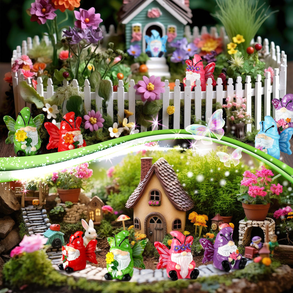 Wesiti 40 Pcs Spring Decoration Butterfly Mini Resin Gnomes 1.18 Inch Spring Miniature Figurine Statues Tiny Gnomes Decor for Table Dollhouse Desk Indoor Outdoor Home Garden Plant Pot