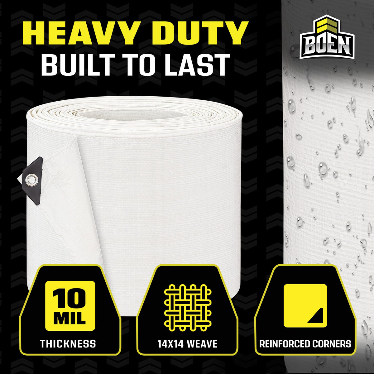 Heavy Duty Tarp Waterproof Large Cover |White, 30' x 30' 10 Mil Thick | Rip Proof Tarps | Thick Weave Material, UV Resistant Great for Tarpaulin Canopy Tent, Boat, RV or Pool Cover