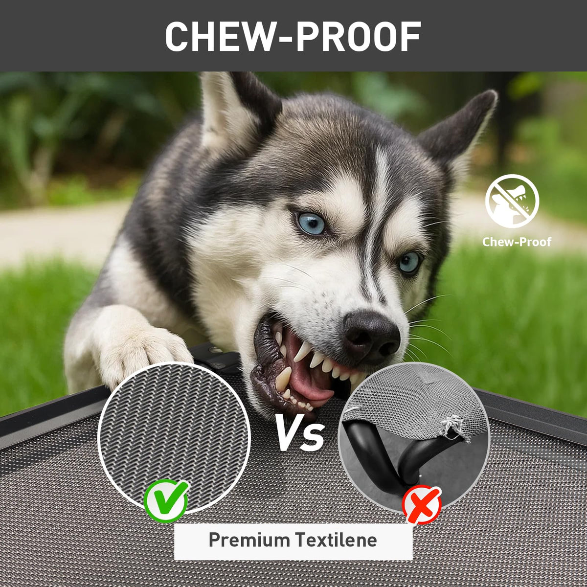 Sytopia 42'' Outdoor Elevated Dog Bed for Large Dogs, Chew-Proof Pet Camping Raised Cot with Breathable Mesh - Durable Frame, Cooling Hammock Bed, Non-Slip Feet, Waterproof, Easy Clean