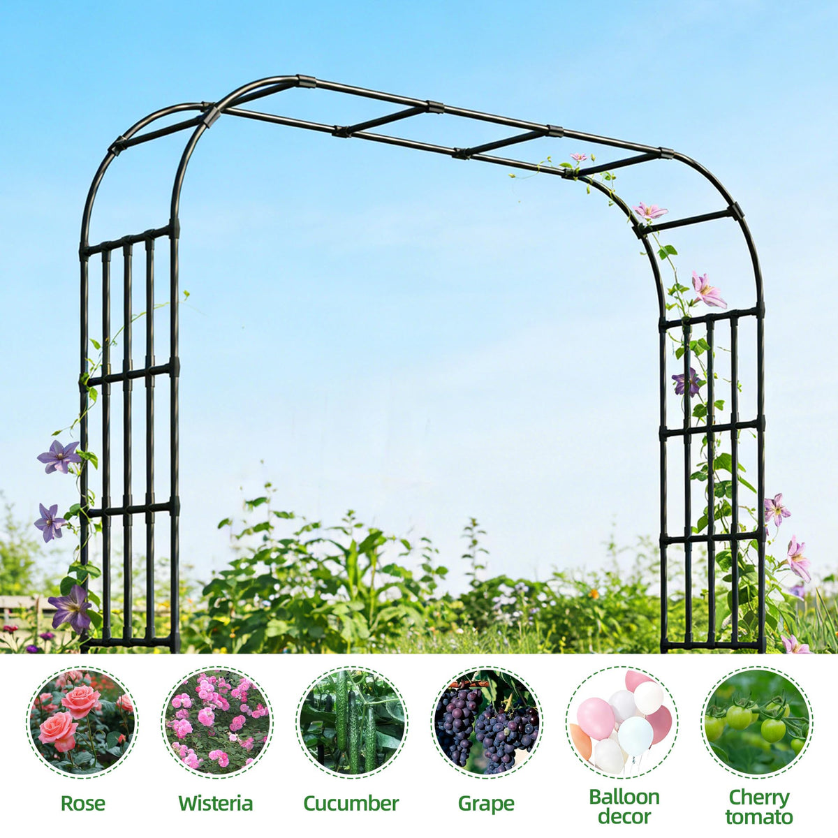 Garden Arch Trellis,114 x102.4 in Extra Wide Sturdy Metal Arbor for Climbing Plants,Grape Trellis Vine Support for Flower Vegetable,Wedding Arch Backdrop Stand for Ceremony Party