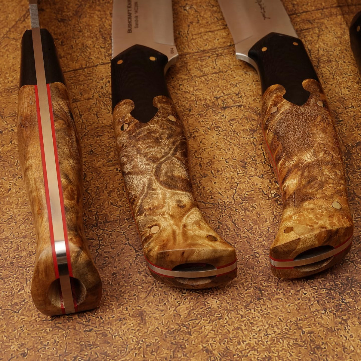 SPIRIT DEED hand forged outdoor camping hunting knife with leather sheath and flint, Sandvik 14C28N steel blade, ergonomic white shadow wood handle
