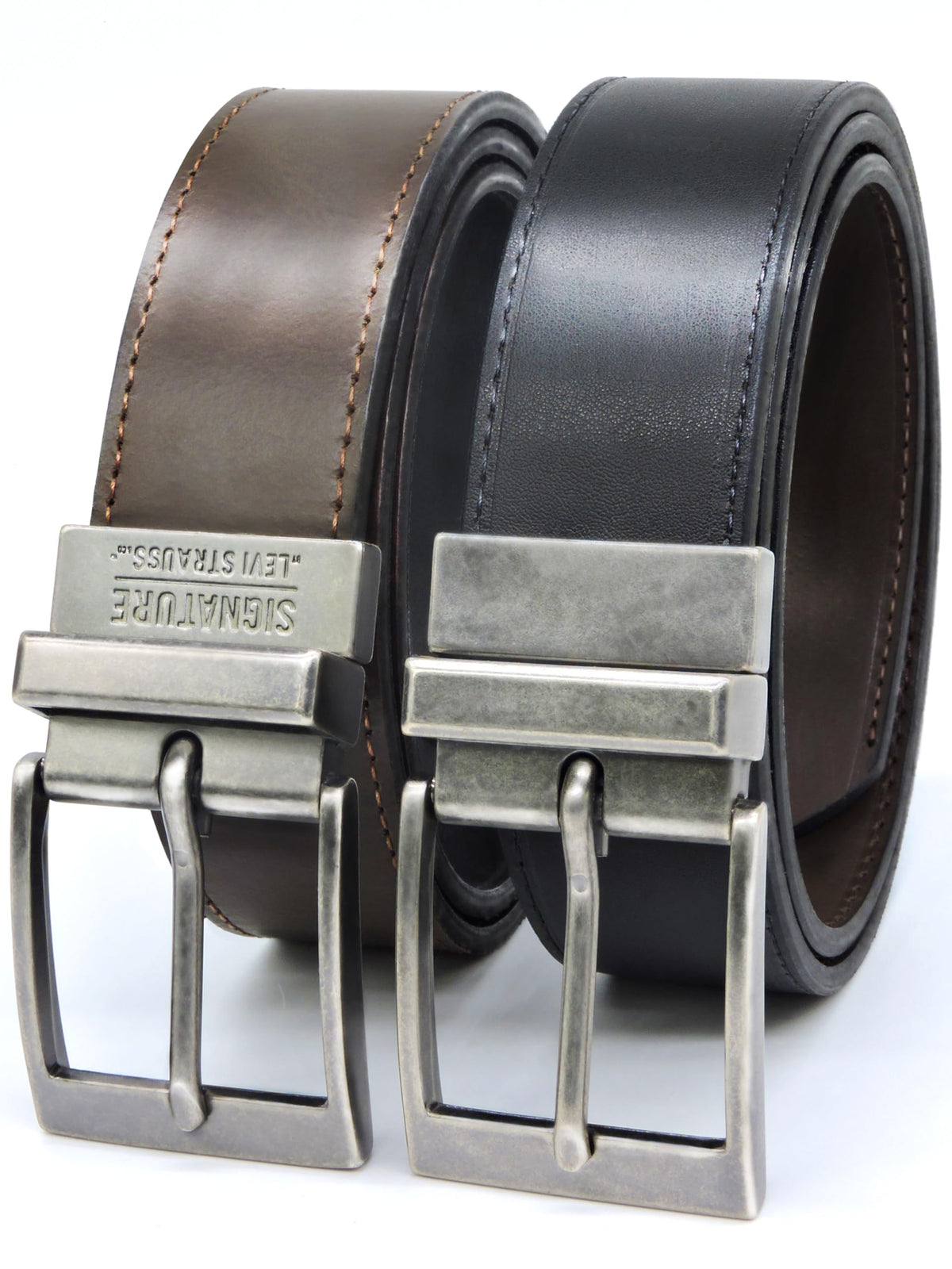 Levi Strauss Signature - Premium Leather Reversible Belt for Men for Jeans, Work, Dress & Casual pants | Cinturon Para Hombre (Brown/Black/Stitch Creased Edge, 36)