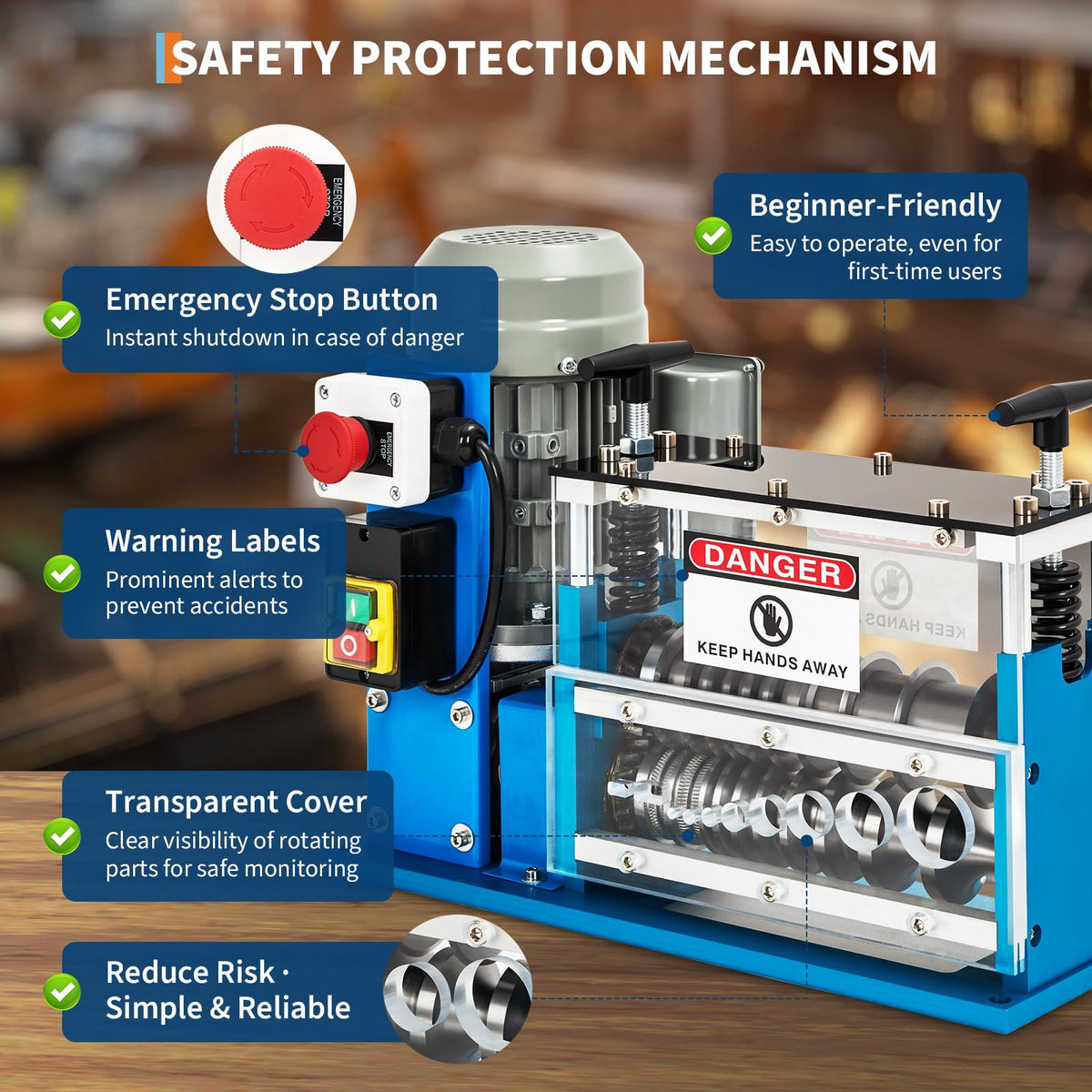 Wire Stripper Machine, 0.06" - 1.5" Automatic Wire Stripper w/98 Feet/Minute,370w 10 Channels 10 Blades with Transparent Panel for Recycling Copper