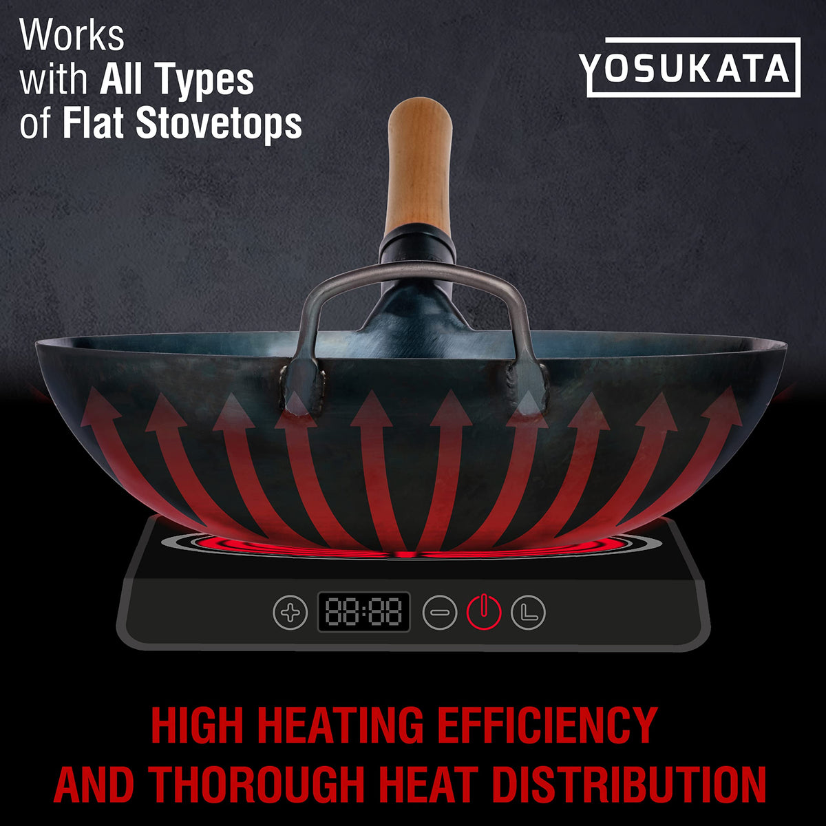 YOSUKATA Flat Bottom Wok Pan - 13.5" Blue Carbon Steel Wok PLUS 17" Wok Spatula and Ladle Skimmer Spoon - Stainless Steel Cooking Utensils Set of 3