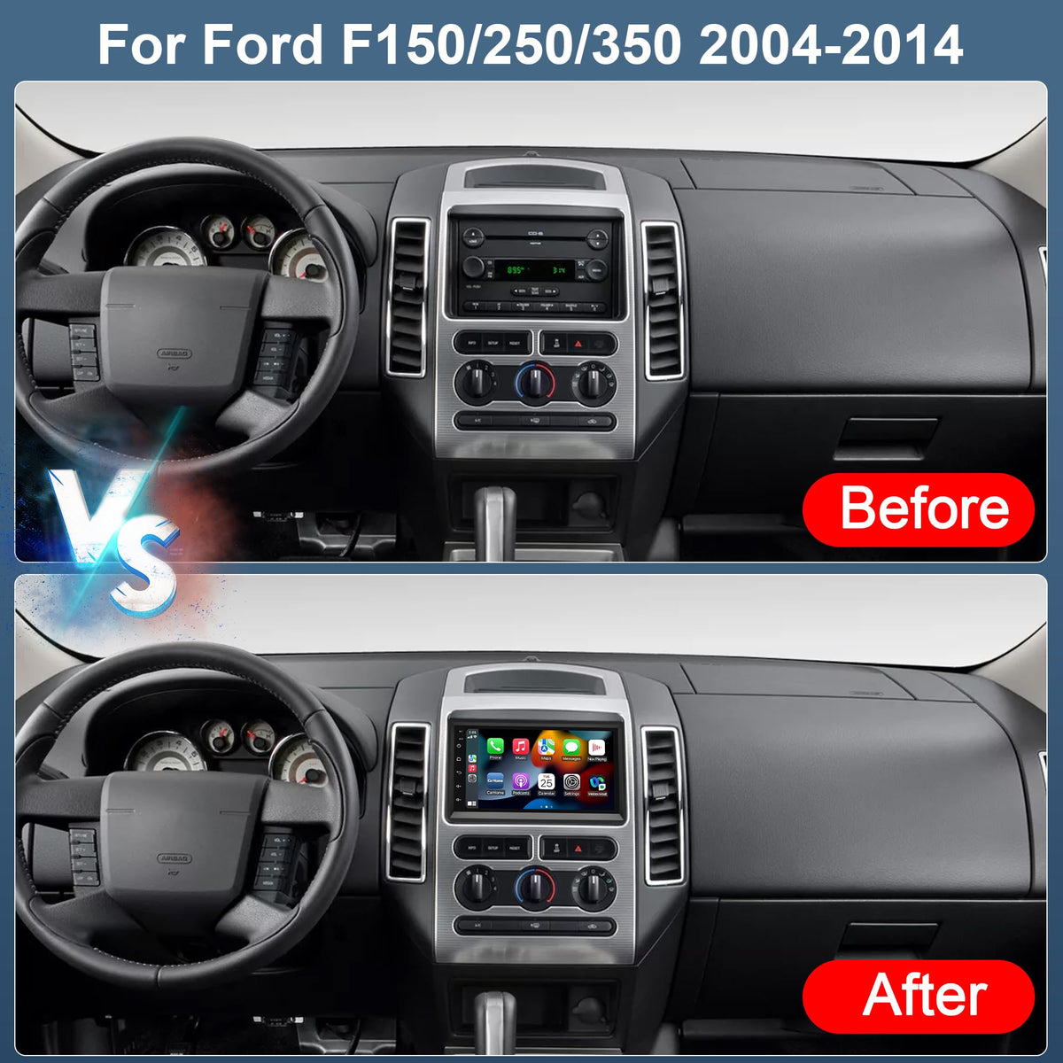 Car Stereo Radio for Ford F150 F250 F350 2004-2014, 7" Touchscreen Android 13 Car Radio Stereo Head Unit Dash Kit with Wireless CarPlay Android Auto GPS Navi SWC DSP FM WiFi Bluetooth Camera Mic