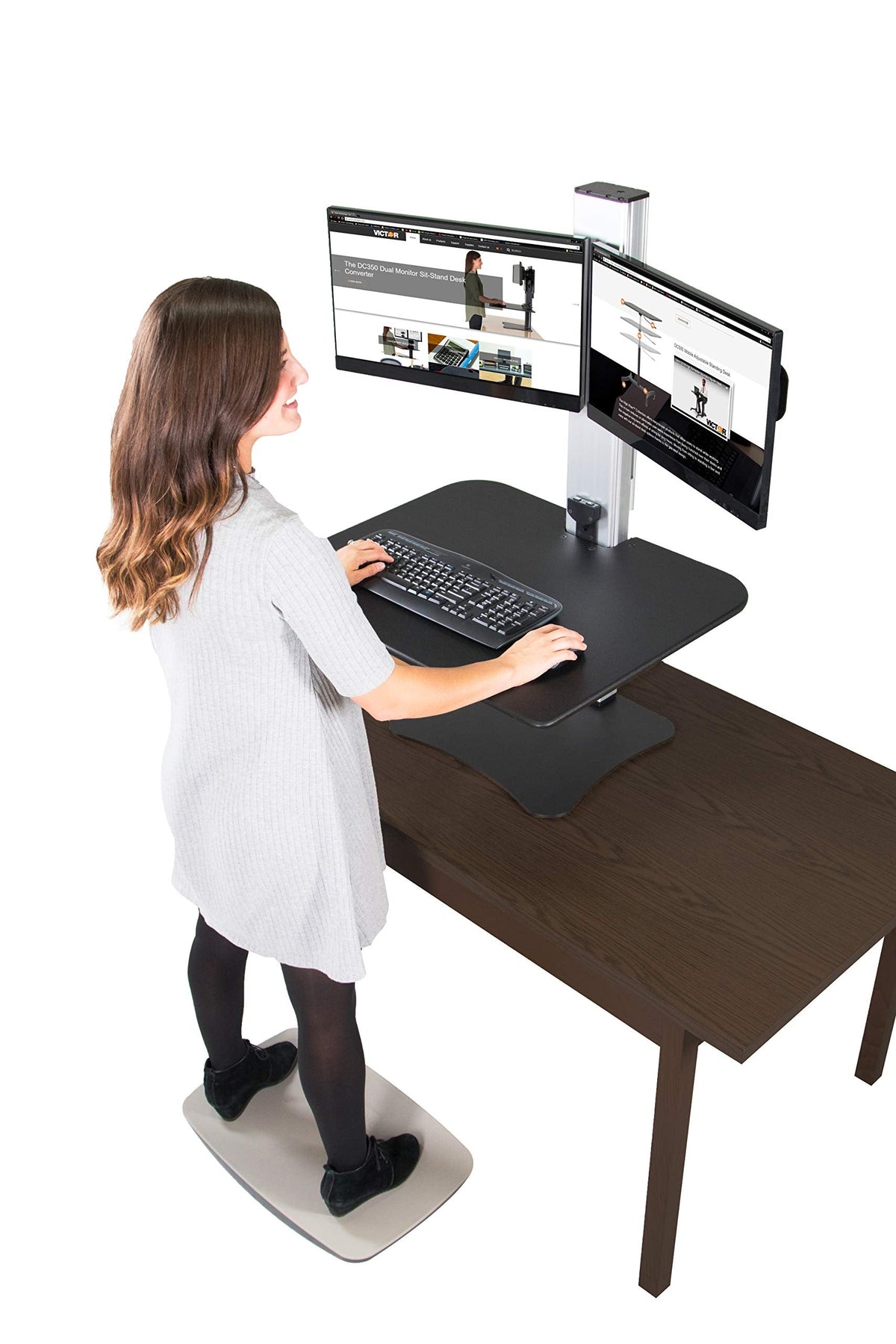Victor Dual Monitor Electric Standing Desk Workstation, Height Adjustable Sit-Stand Converter with Dual Monitor Support, 28″ x 23″ Work Surface (DC450)