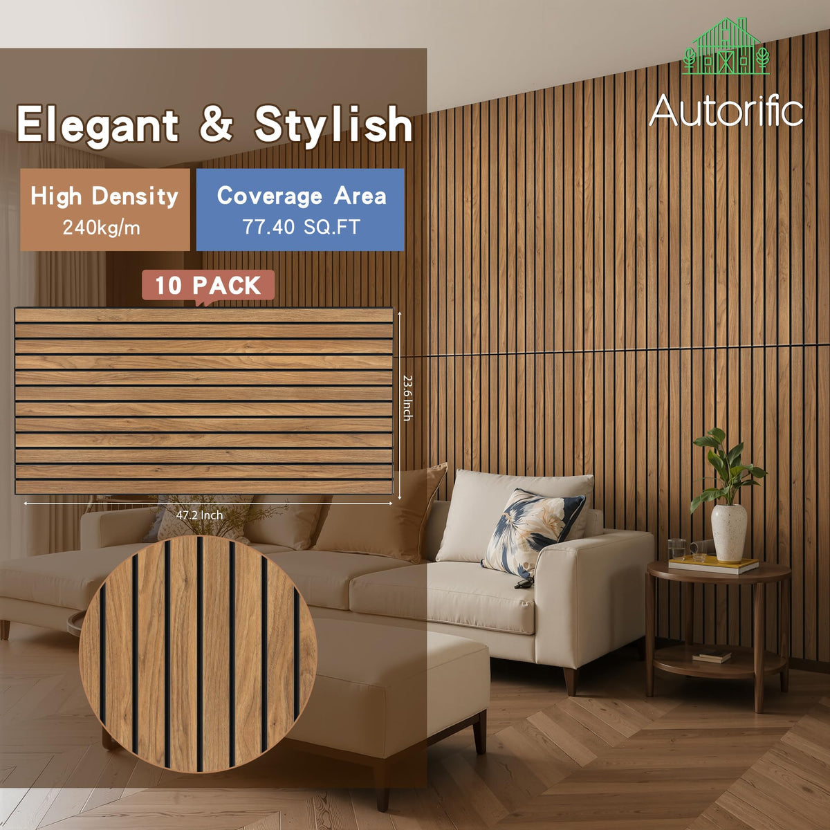 Wood Veneer Sound Panels, 10 Pack 47.2”x23.6” Wall Panels, Decorative Acoustic Panels for Walls, for Office,Home Theater,Studio,Living Room,Rustic Teak