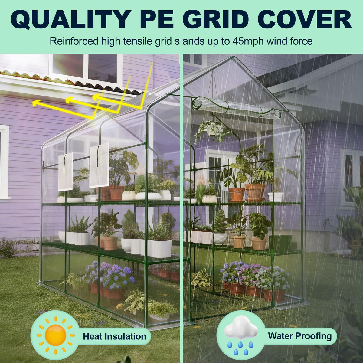 Walk-in Greenhouse 57"X85"X77" – Outdoor Garden Greenhouse with Thick UV-Resistant PE Cover, Mesh Door & Screen Windows, 3 Tiers 18 Shelves for Seedlings, Flowers, Vegetables, and Herbs