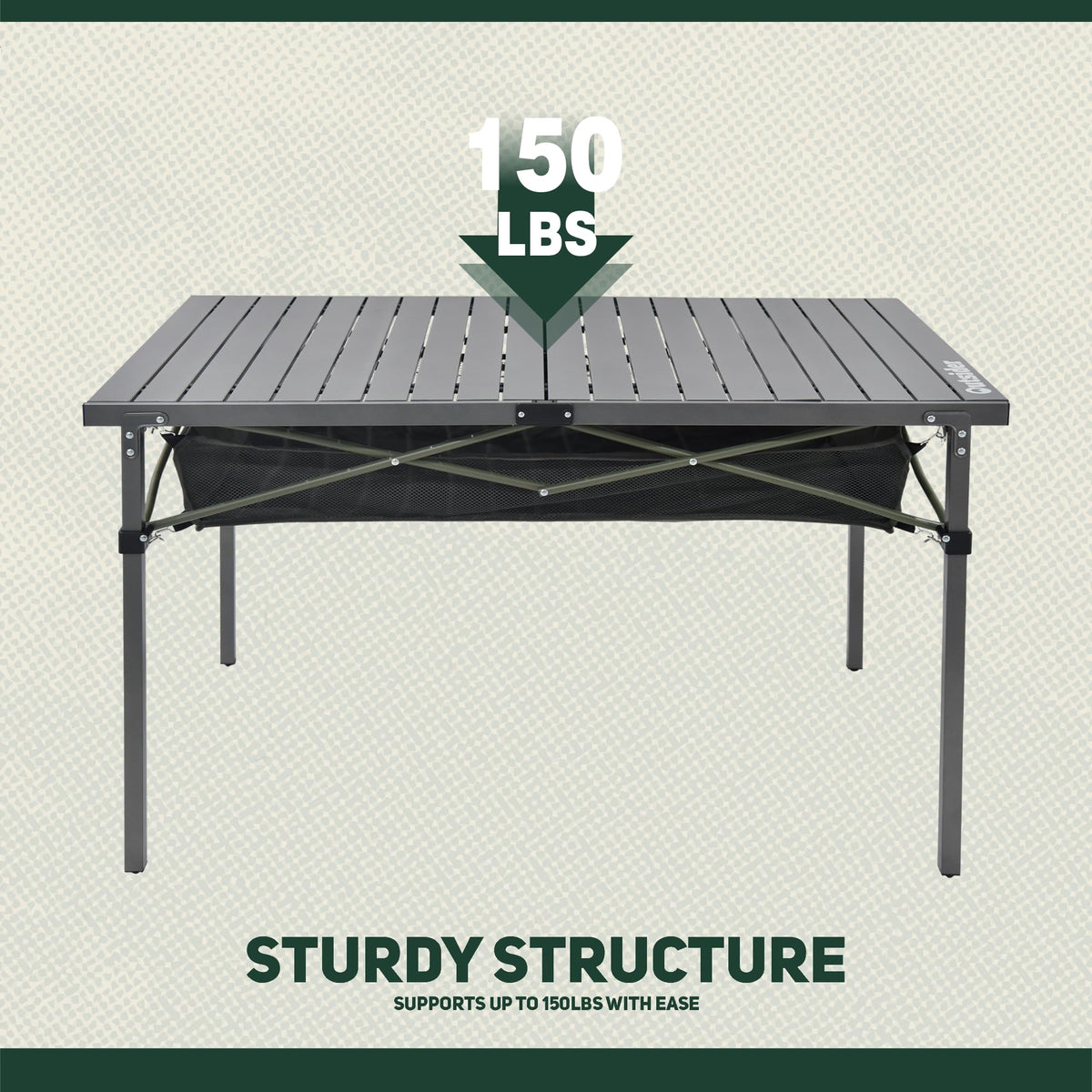 OUTSIDER Folding Camping Table, Portable Roll-up Outdoor Lightweight Aluminum Camp Table for Picnic BBQ Backyards Beach, Large Storage Mesh Pocket and Carrying Bag Included (Gray+Storage)