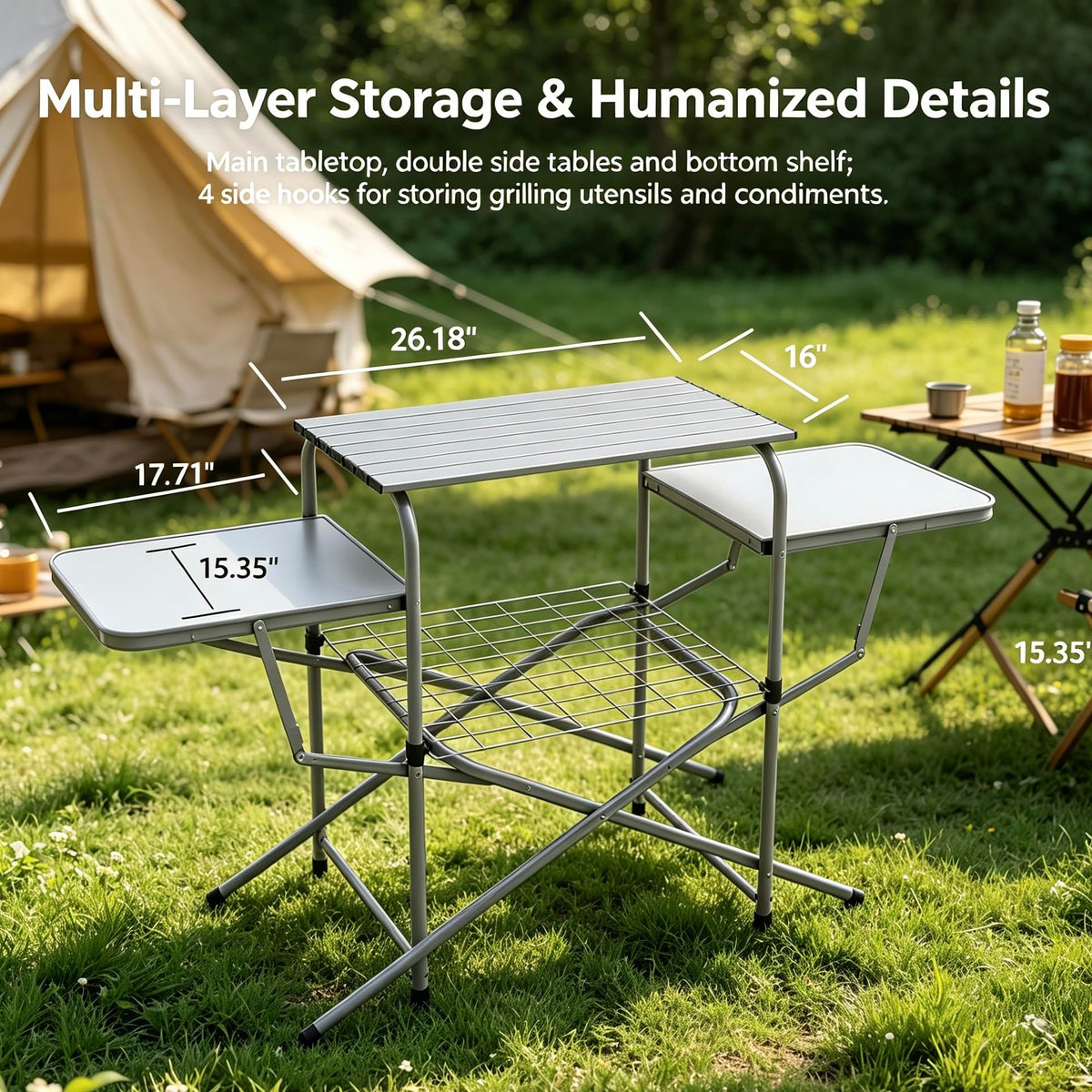 ASMOKE Foldable Grilling Table – Premium & Lightweight Aluminum Cooking Table for Camping, Outdoor BBQ Party and RV Touring - 88lbs Capacity, Comes with Carrying Bag