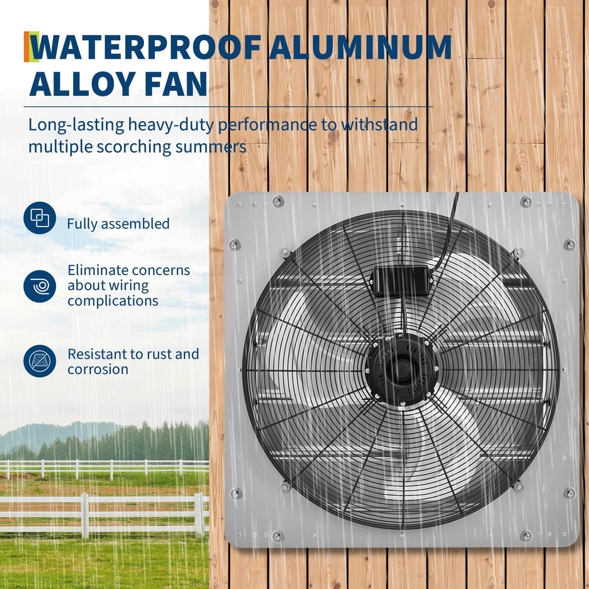 SierraSquad 20" Wall Mounted Shutter Exhaust Fan with 5ft Power Cord – 3500 CFM, 1500 RPM High Velocity Attic Vent Fan with Automatic Shutters, Quiet Operation for Garage, Greenhouse, Shed