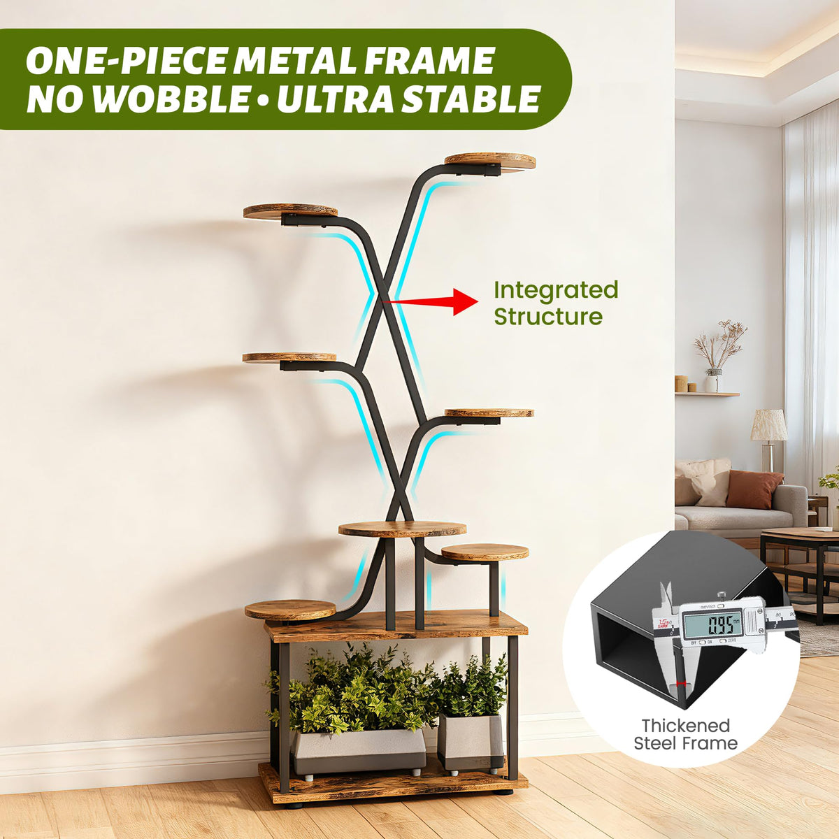 DIOOSN Tall Plant Stand, 9-Tier Tiered Indoor Plant Stand Multiple Shelves, Stable Plant Stand Indoor with Grow Lights for Home, Office, Balcony & Patio