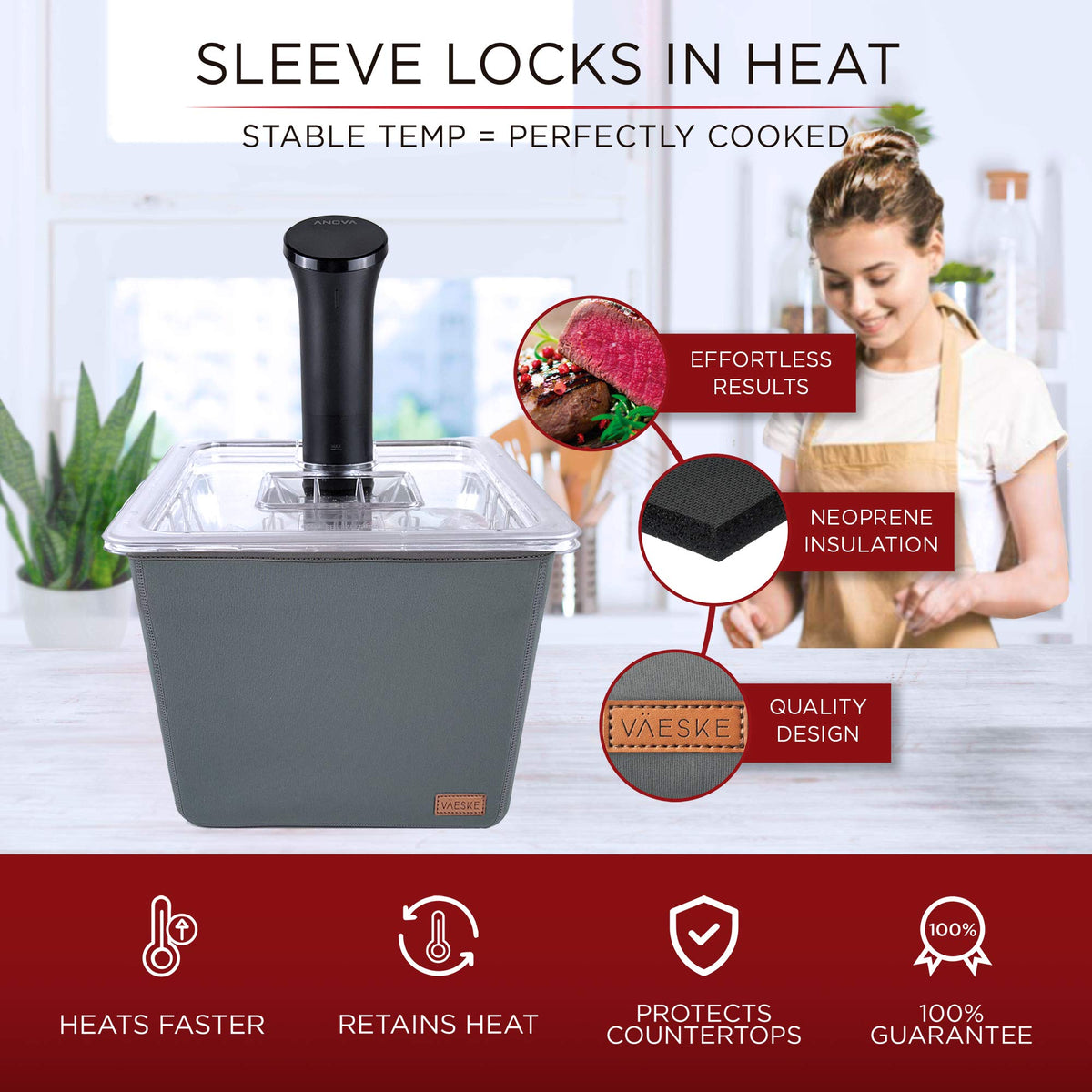 Väeske 12 + 26 QT Insulated Sous Vide Container Set with Lids & Neoprene Sleeves – Dual-Size Water Bath Containers for Precision Cooking – Compatible with Anova, Joule, Instant Pot, Nano