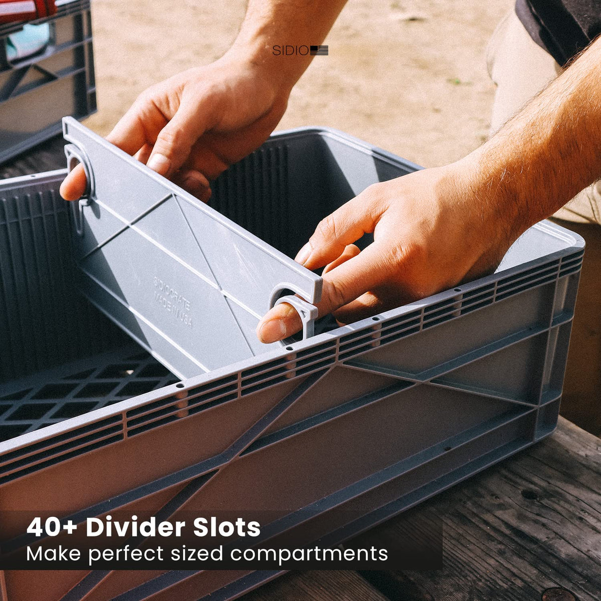 SIDIO CRATE Starter Pack - Two Full Size and One Half Size SidioCrate, Stackable Outdoor Organizer Storage Bins with Clear Lid and Dividers - Green