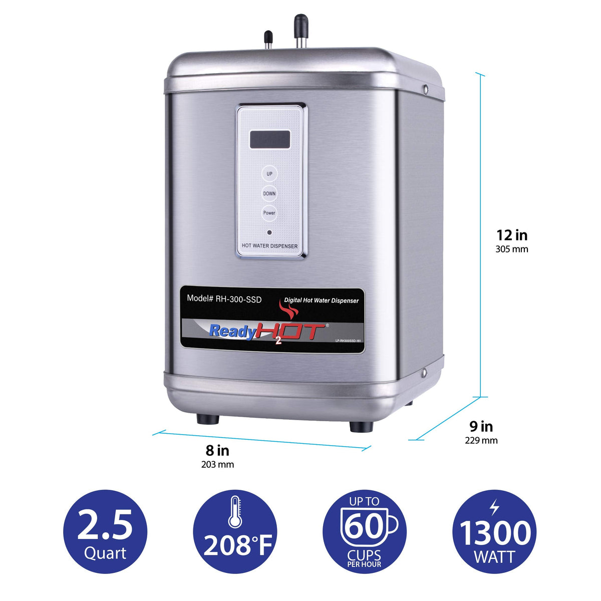 Ready Hot 40-RH-300-SSD Instant Hot Water Dispenser System, 2.5 Quarts, Digital Display Tank Only Stainless Steel