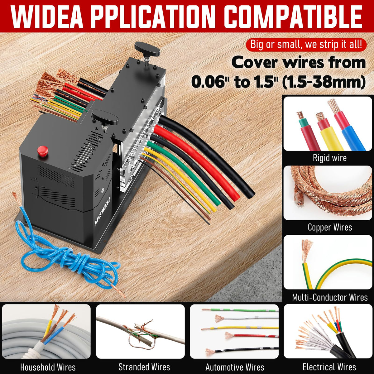 WEWEAL Wire Stripper Machine - 700W 0.06''- 1.5'' Electric Wire Stripping Machine with 11 Channels 10 Blades - Heavy-duty Automatic Cable Stripper for Workshop Copper Recycling
