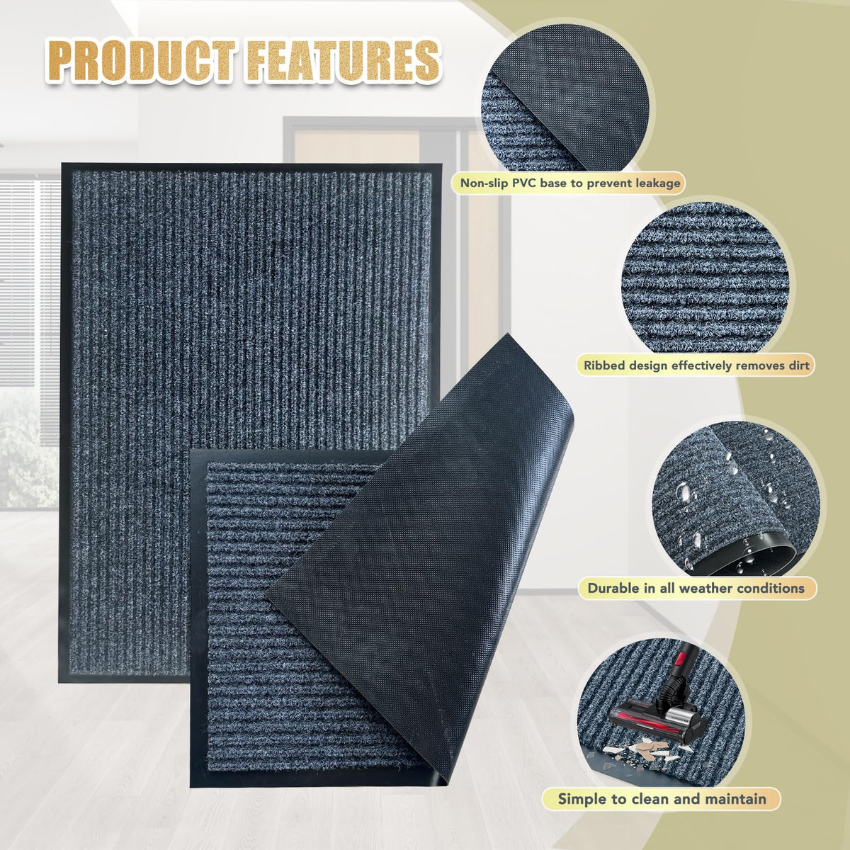 Front Door Mat,4'x8'Indoor Outdoor Door Mat,Heavy Duty Durable Welcome,Commercial Floor Mats Inside Outside Entrance, Waterproof All-Season, All-Weather Non Slip Backing Doormat for Entryway,Dark Gray